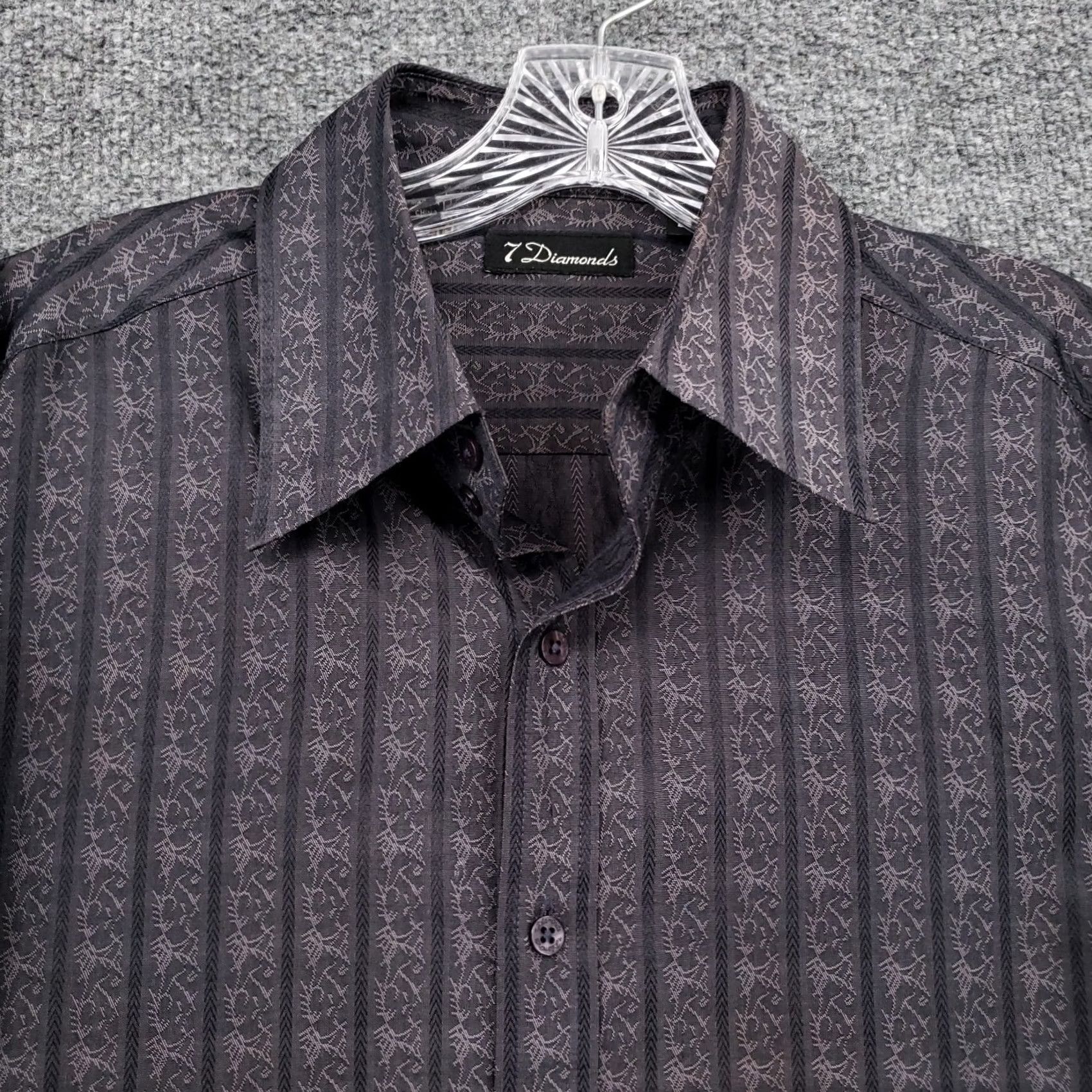 Vintage 7 Diamonds Button-Up Shirt Mens L Gray Nightlife Long Sleeve Collared, 42 Chest, Cotton Blend, Button, Regular Fit Size US L / EU 52-54 / 3 - 3 Thumbnail