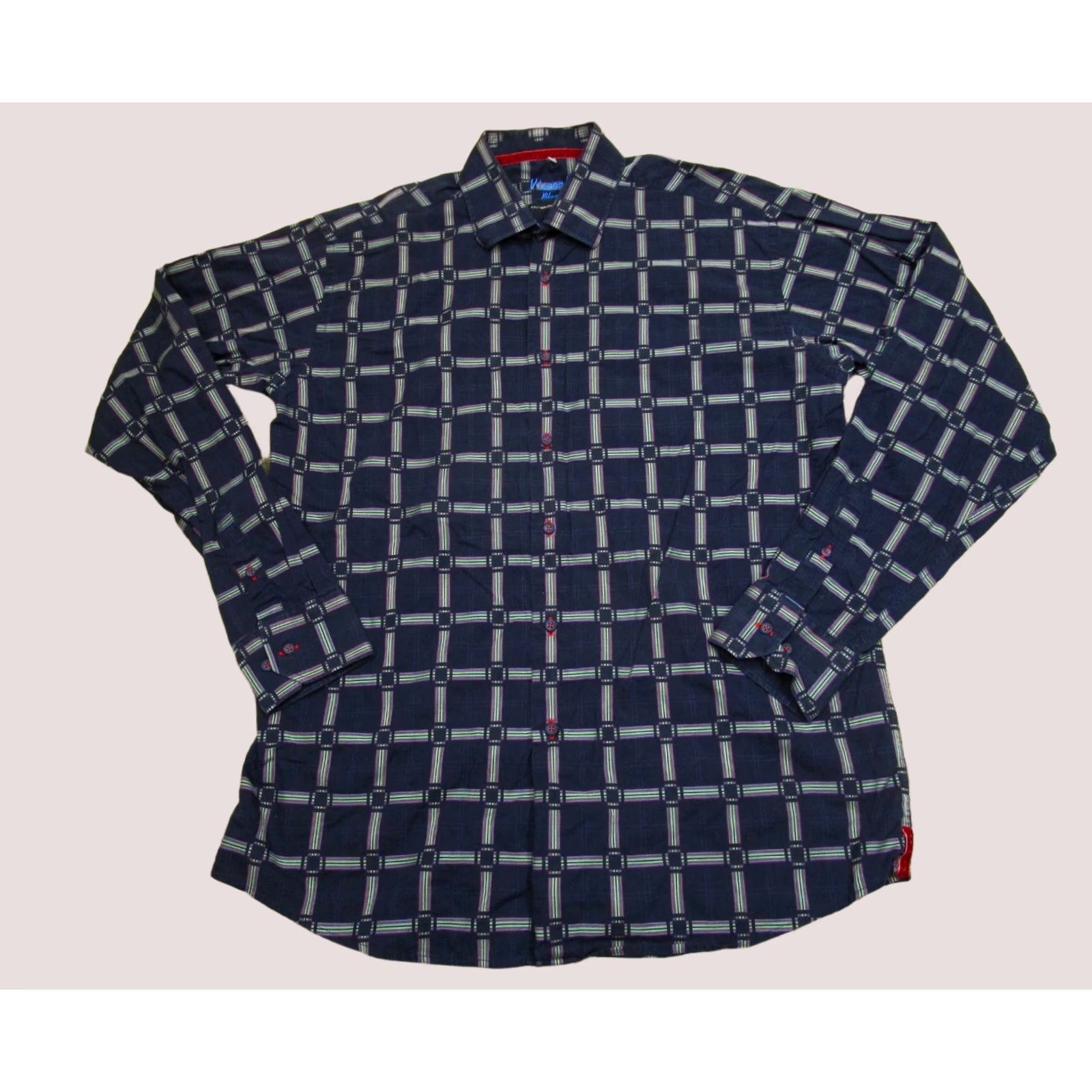 Vintage Visconti Black Button-Up Shirt Men XL Blue Grid Check Long Sleeve Button Down Size US XL / EU 56 / 4 - 1 Thumbnail