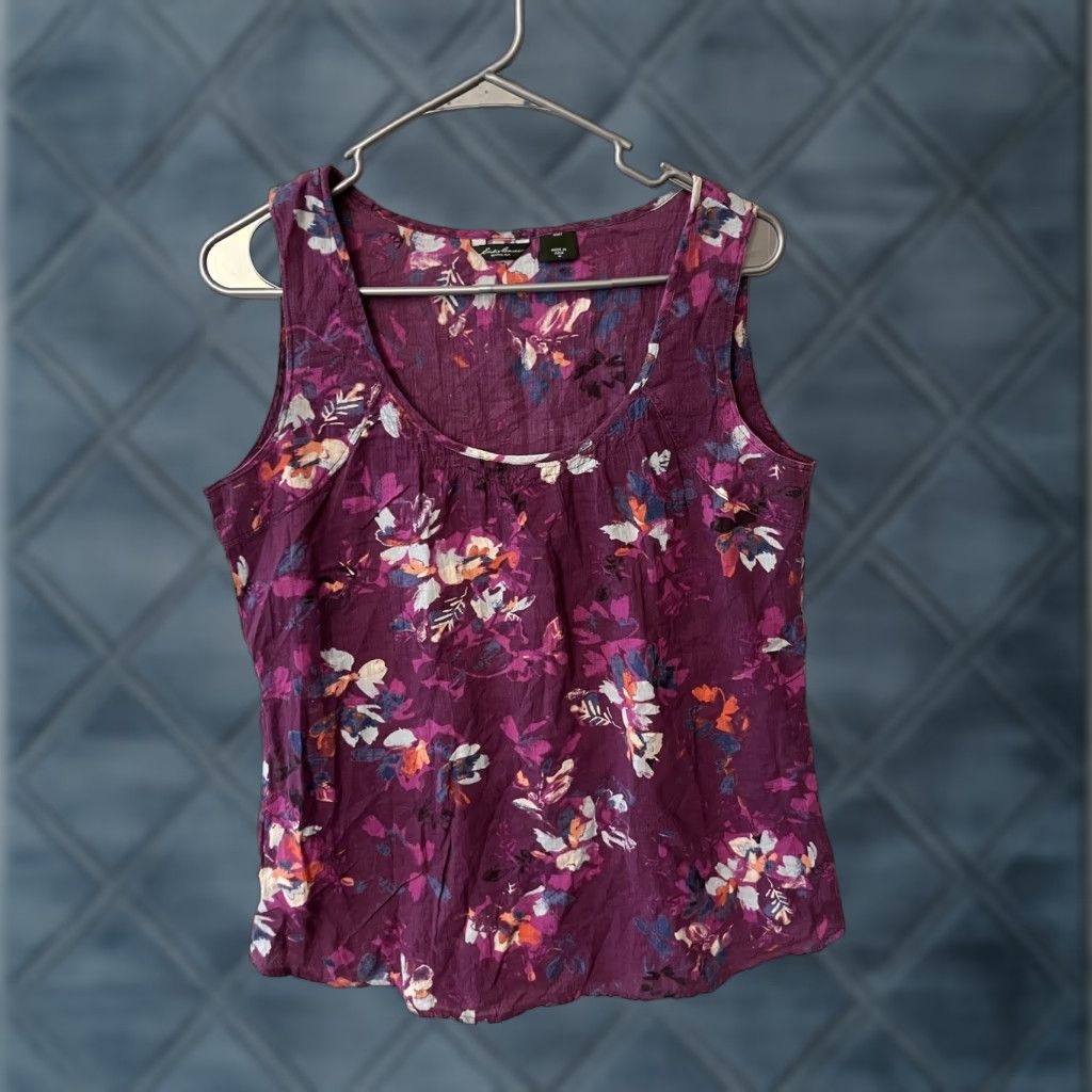 Eddie Bauer Eddie Bauer Blouse Shirt Women Medium Purple Tank Top Sleeveless Knit Rayon Scoop Neck Pullover Lightweight Floral Pattern Casual Womens Size M / US 6-8 / IT 42-44 - 1 Thumbnail