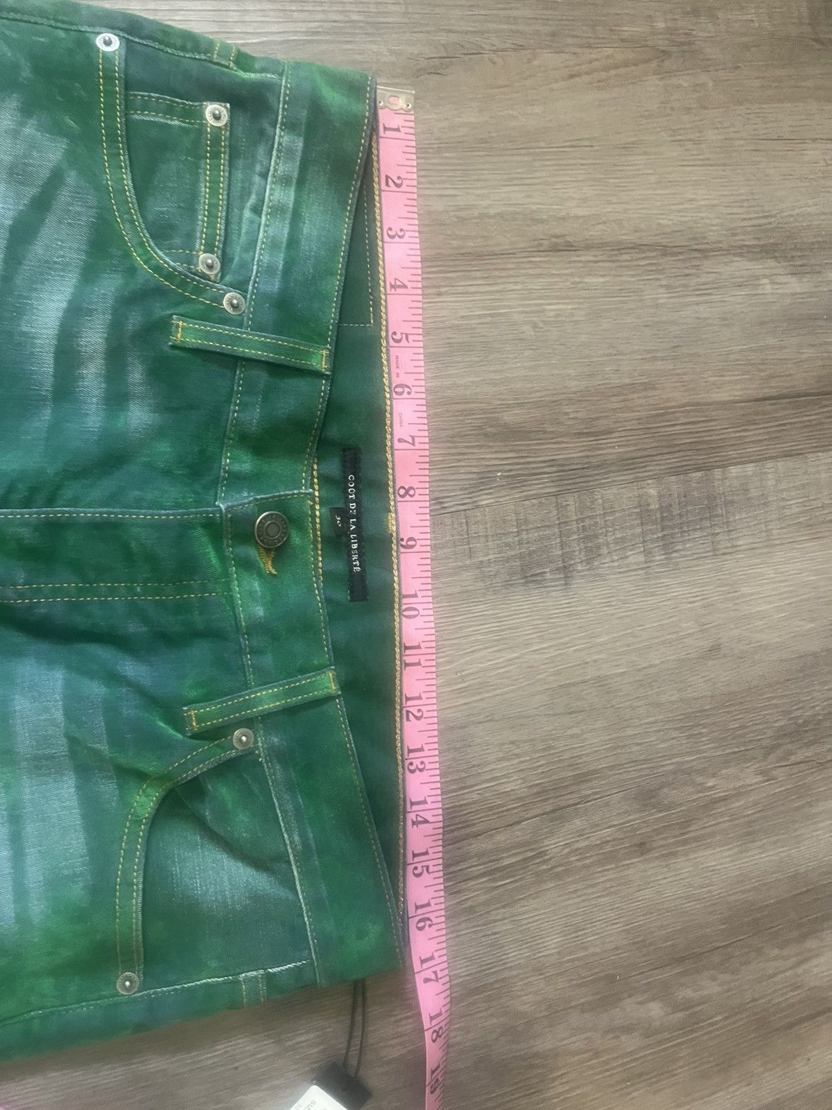 Cout de la Liberte COUT DE LA LIBERTÉ: Green Jimm y Stretch Suede Flare Jeans Size US 30 / EU 46 - 10 Thumbnail