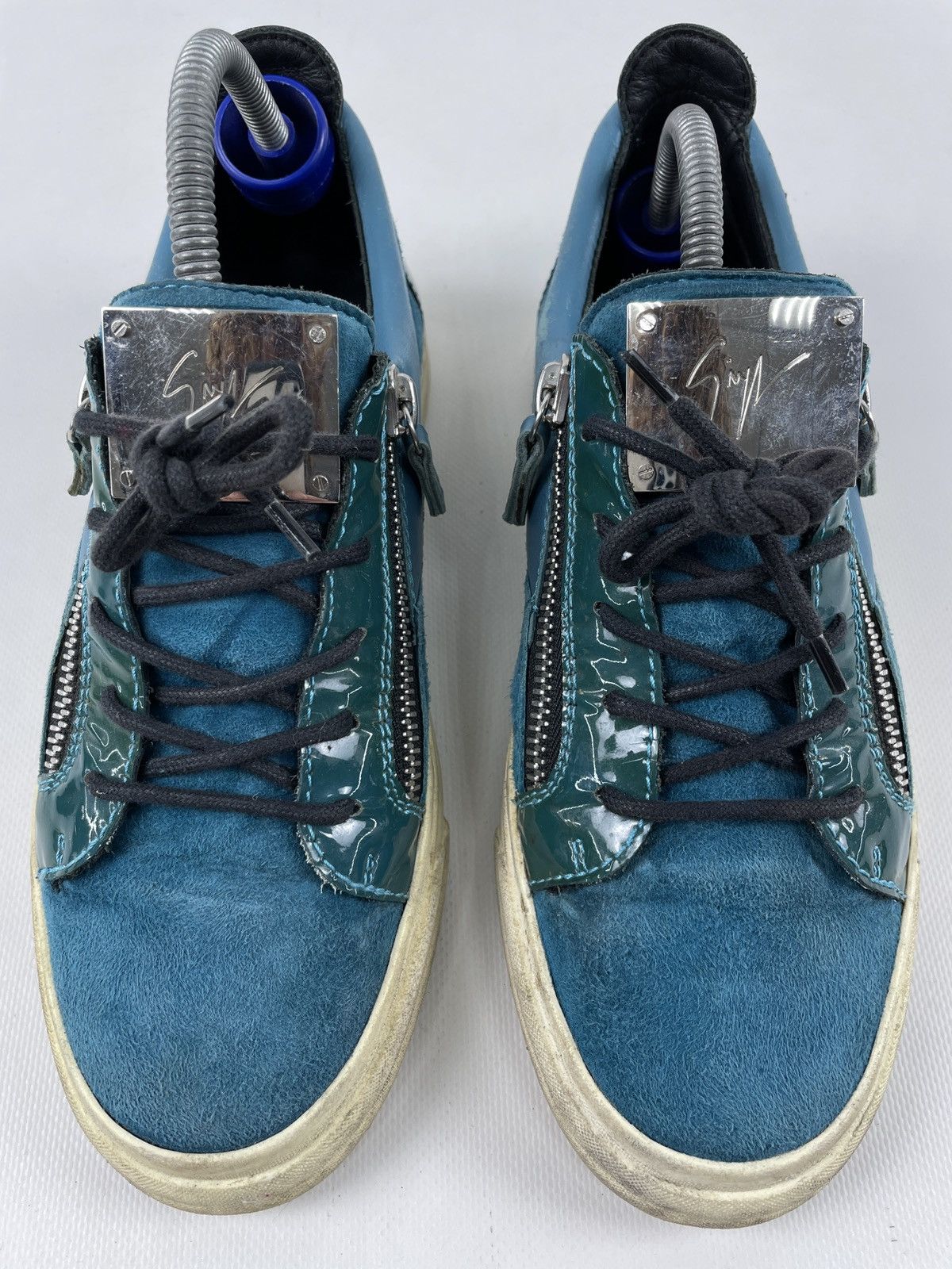 Designer × Giuseppe Zanotti Frankie Leather-Suede Double-Zip Low-Top Sneakers Shoes Size US 8.5 / IT 38.5 - 4 Thumbnail