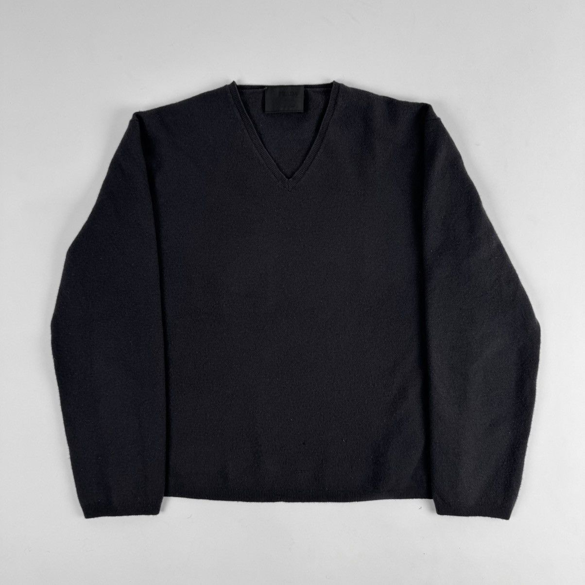 Prada Prada 1990's Dark Gray Wool Knit V-Neck Pullover Size US L / EU 52-54 / 3 - 1 Thumbnail