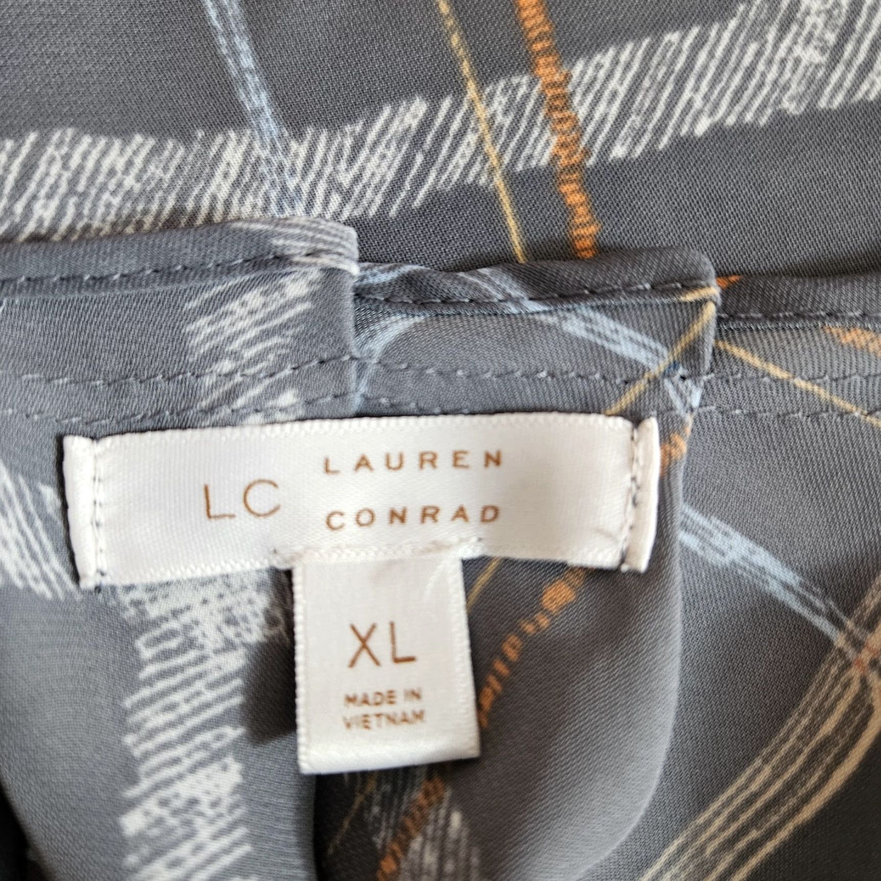 Vintage LC Lauren Conrad Womens Top Blouse XL Gray Orange Plaid Tie Back Shirt Ladies Large Size XL / US 12-14 / IT 48-50 - 5 Thumbnail