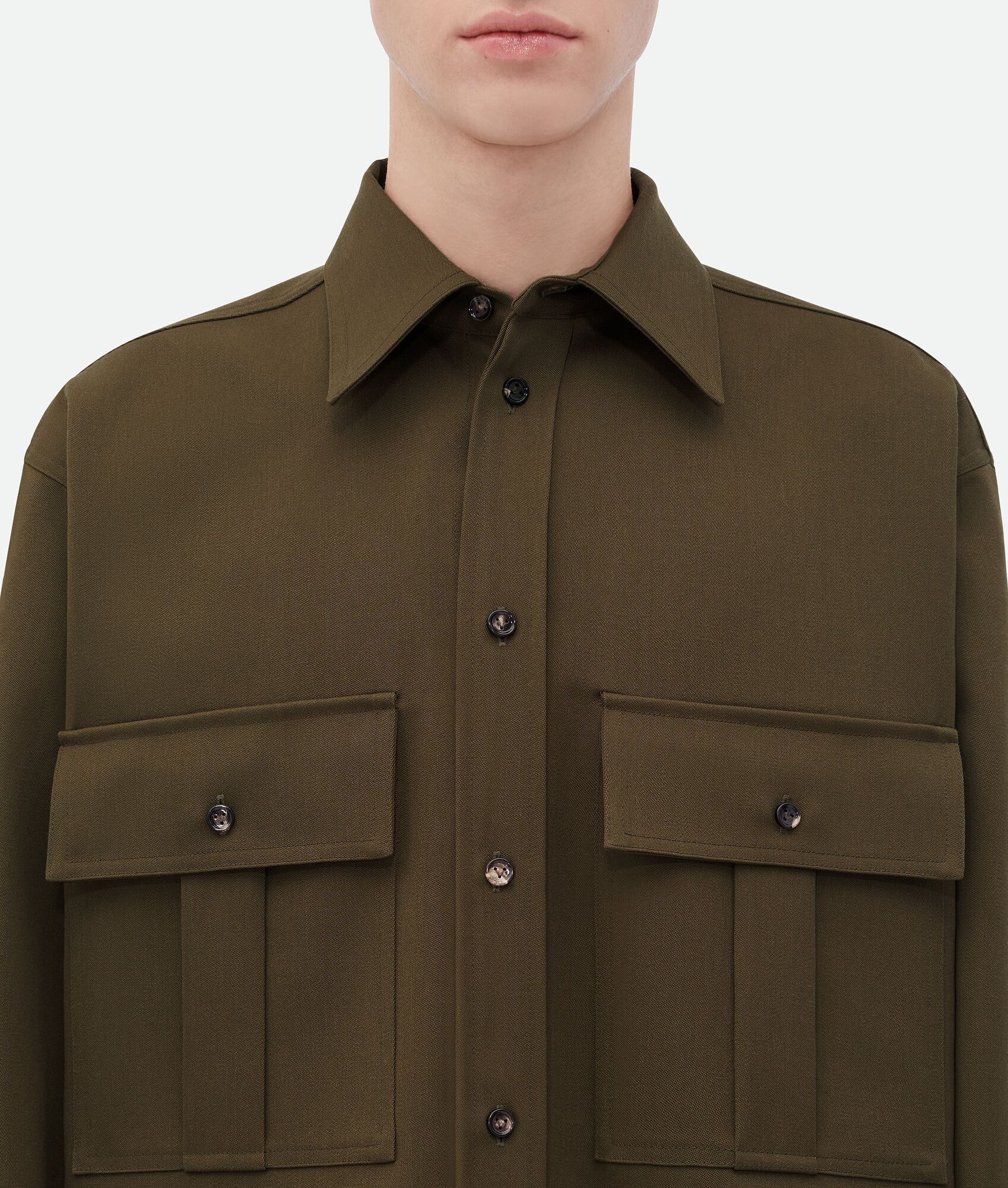 Bottega Veneta Green Grain de Poudre Wool Double Layer Overshirt Size US M / EU 48-50 / 2 - 3 Thumbnail