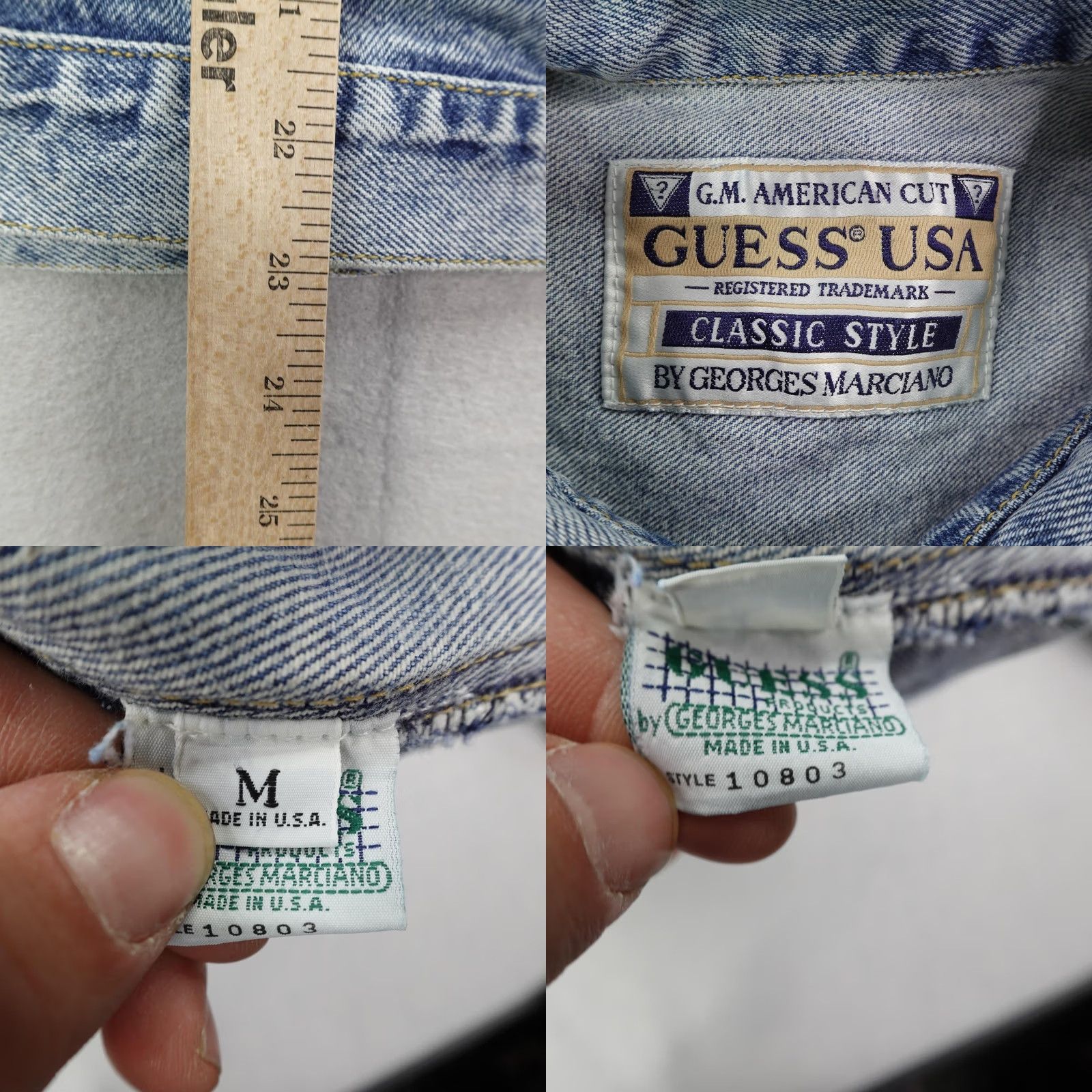 Guess VINTAGE Guess Jacket Mens Medium Blue Acid Wash Denim Jean Trucker Coat 90s USA Size US 31 - 8 Thumbnail