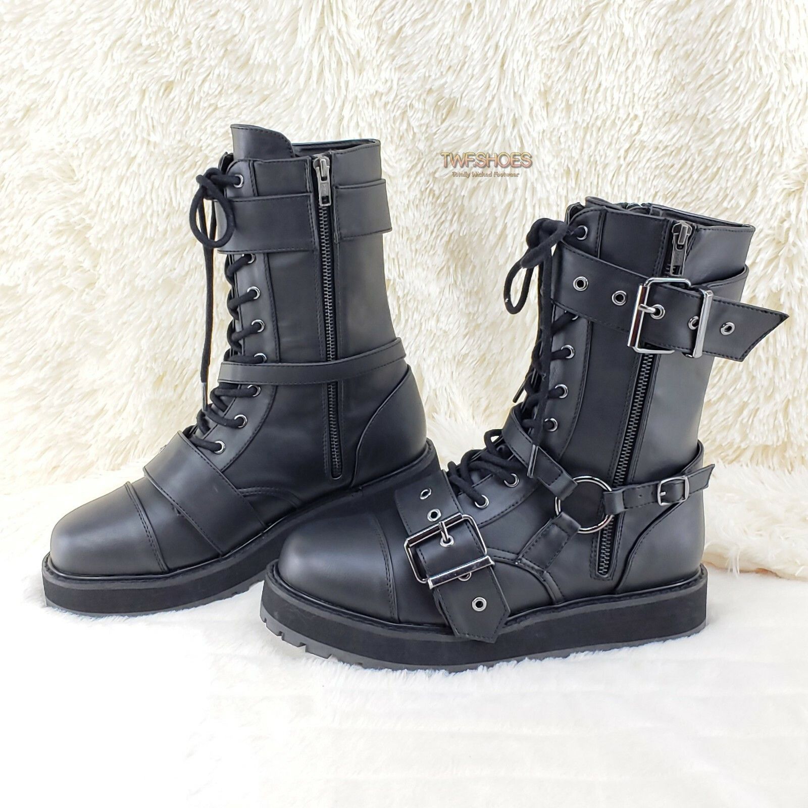 Other DEMONIA Valor 220 Goth Combat Biker Ankle Boots Black Matte Size US 5 / EU 37 - 2 Thumbnail