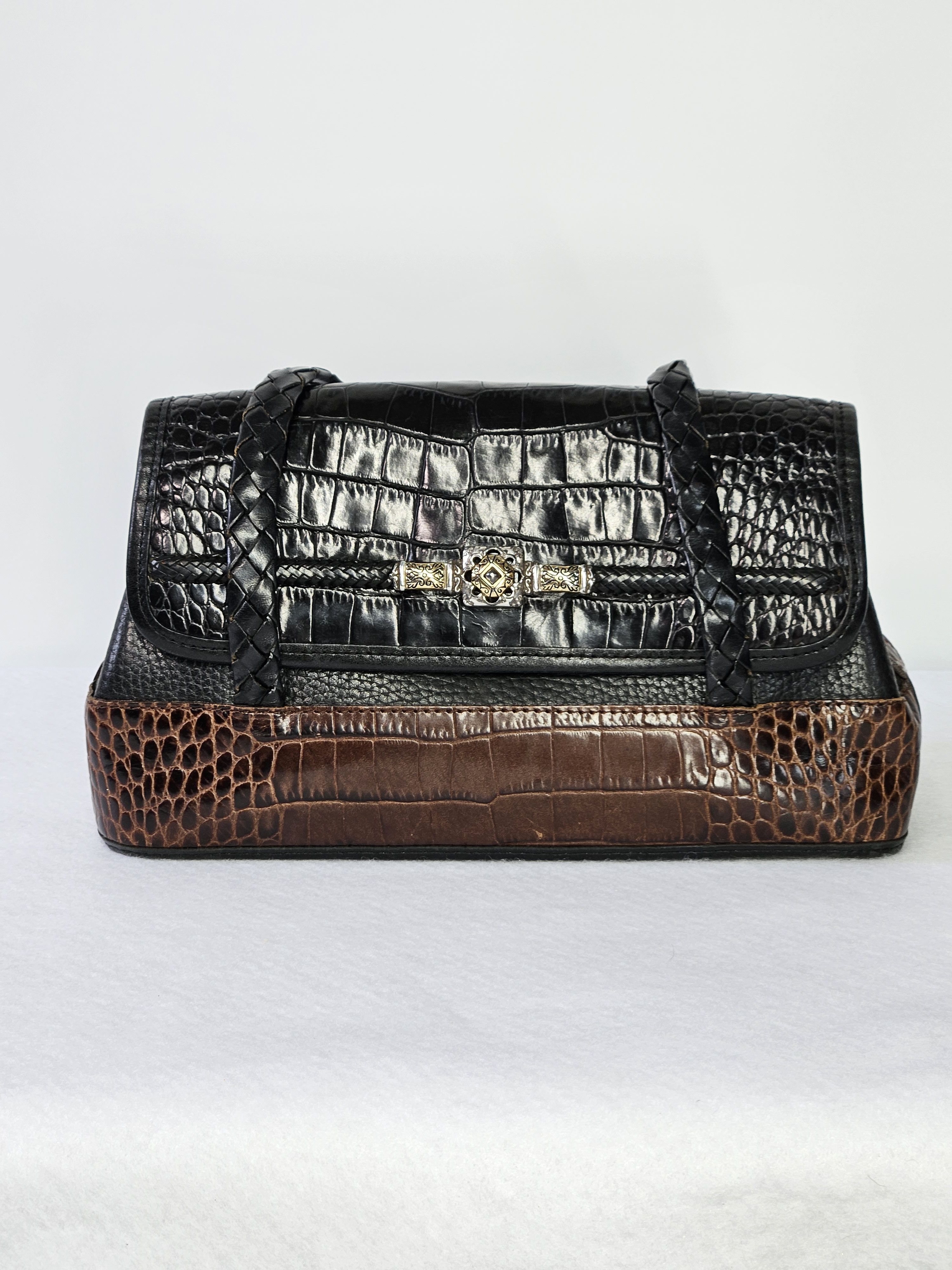 Brighton Brighton 10x6x3" Handbag Braid Leather Croc Embossed Black Size ONE SIZE - 3 Thumbnail