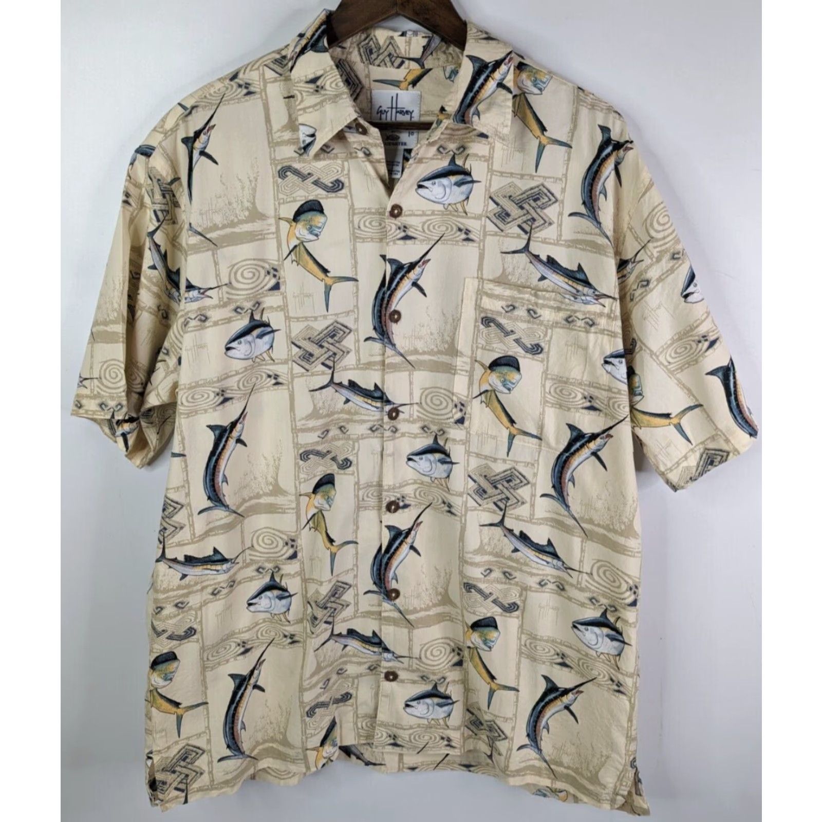 Guy Harvey Guy Harvey by AFTCO Blue Water Shirt Mens Large Marlin Nautical Fishing USA Beige Cotton Shirt Size US L / EU 52-54 / 3 - 2 Thumbnail
