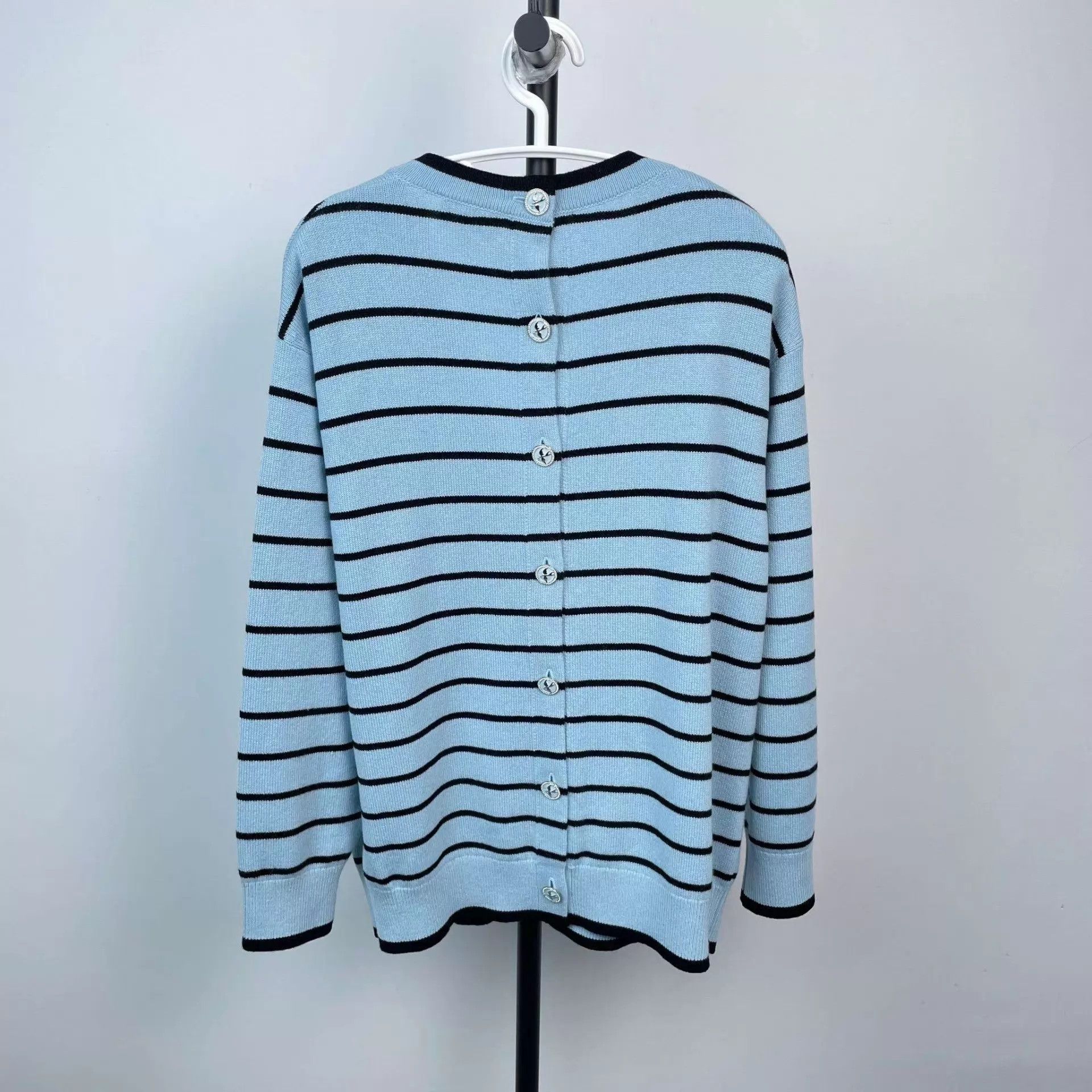 Chanel CHANEL Women's Cashmere Blue Striped Cardigan 38 Size S / US 4 / IT 40 - 2 Thumbnail