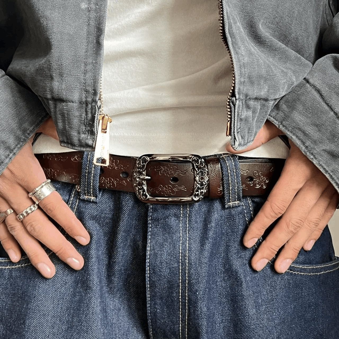 Cowboy Equipment vintage style brown american western floral design belt Size ONE SIZE - 7 Thumbnail