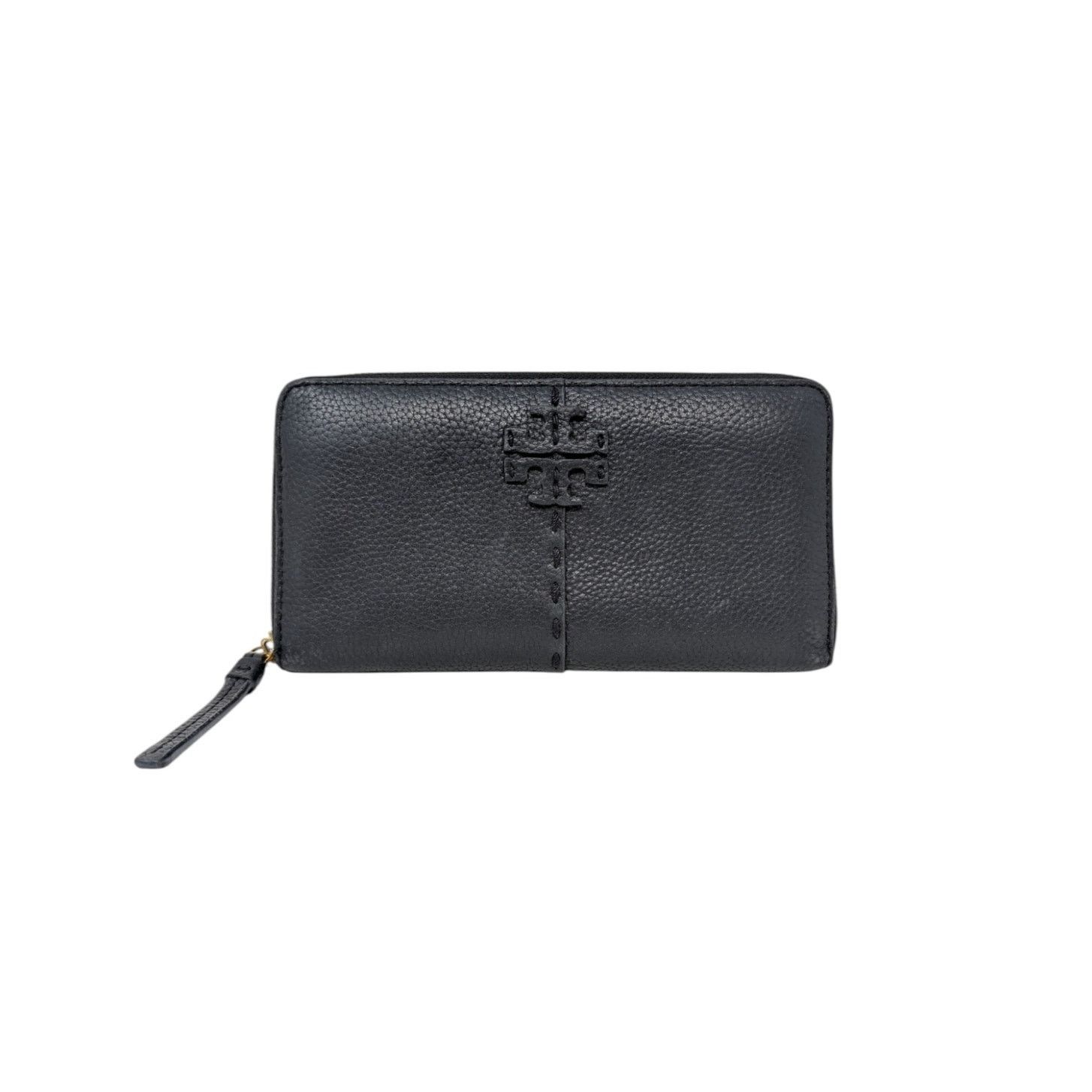 Tory Burch Tory Burch Black Leather Wallet Pebbled Logo Continental Size ONE SIZE - 1 Thumbnail