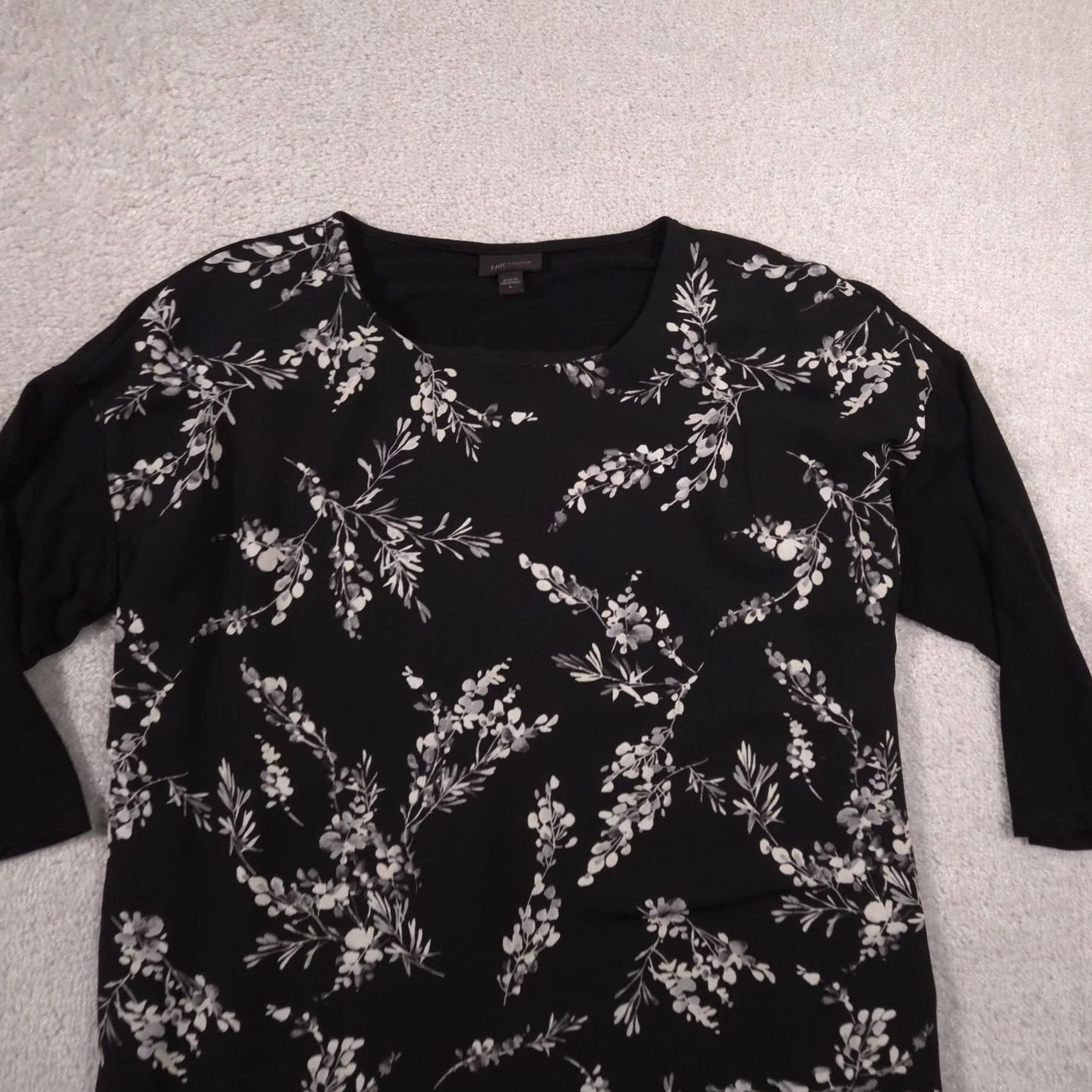 J. Jill J. Jill Blouse Womens Large Black Floral Scoop Neck 3/4 Sleeve Tunic Top Stretch Size L / US 10 / IT 46 - 3 Thumbnail