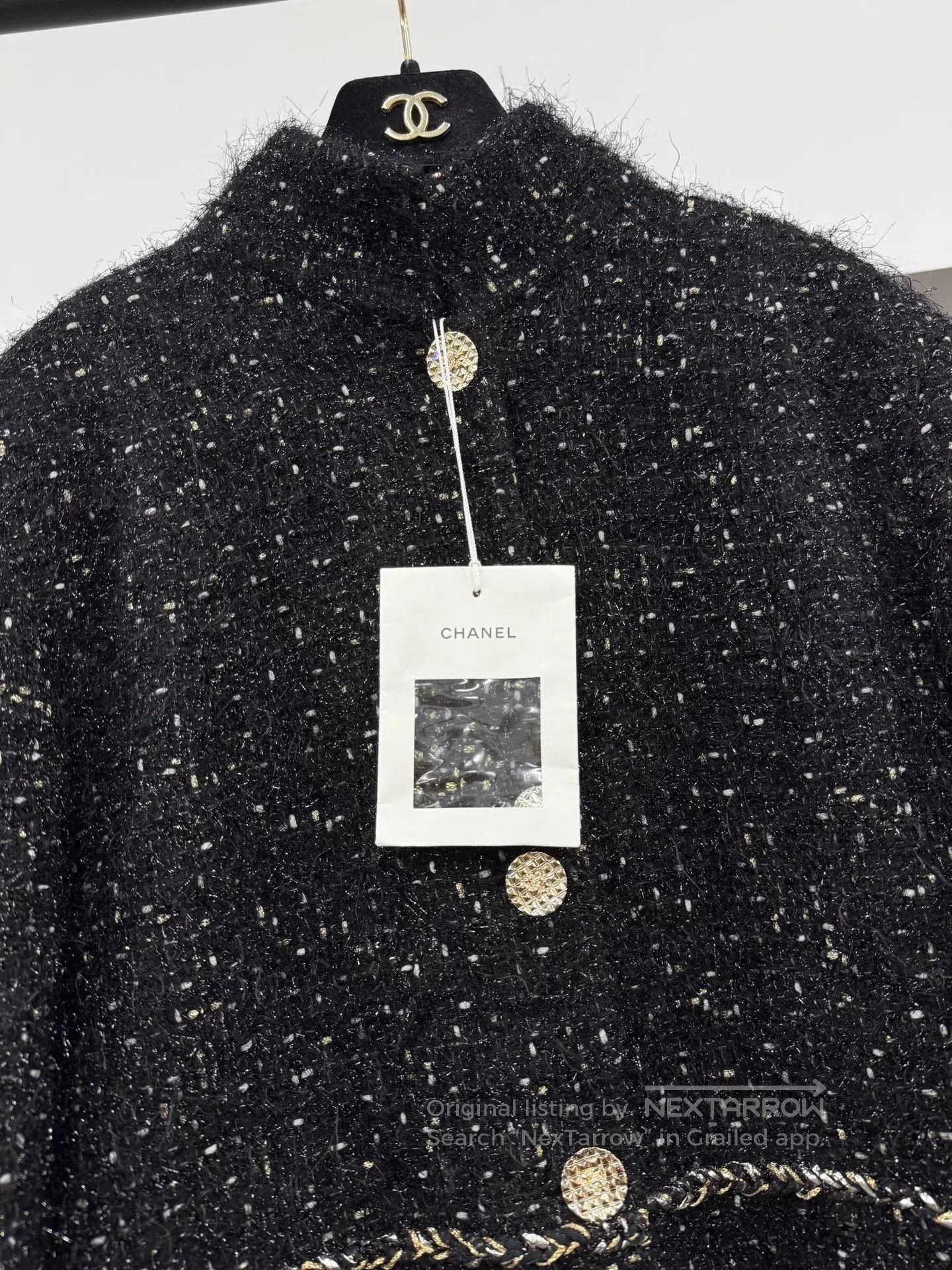 Chanel Chanel Black Silver Shimmer Mid-Length Coat. Size US M / EU 48-50 / 2 - 2 Thumbnail