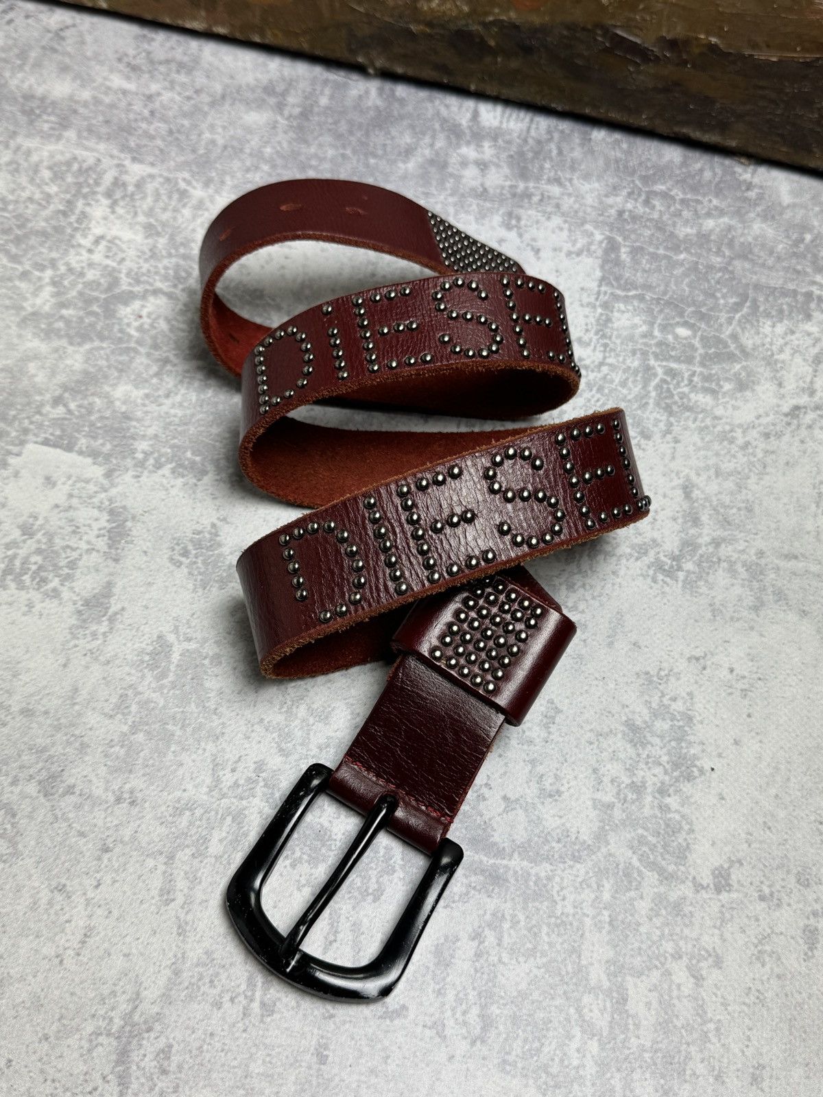 Diesel × Vintage Vintage Diesel Leather Belt Big Metallic Logo Y2K