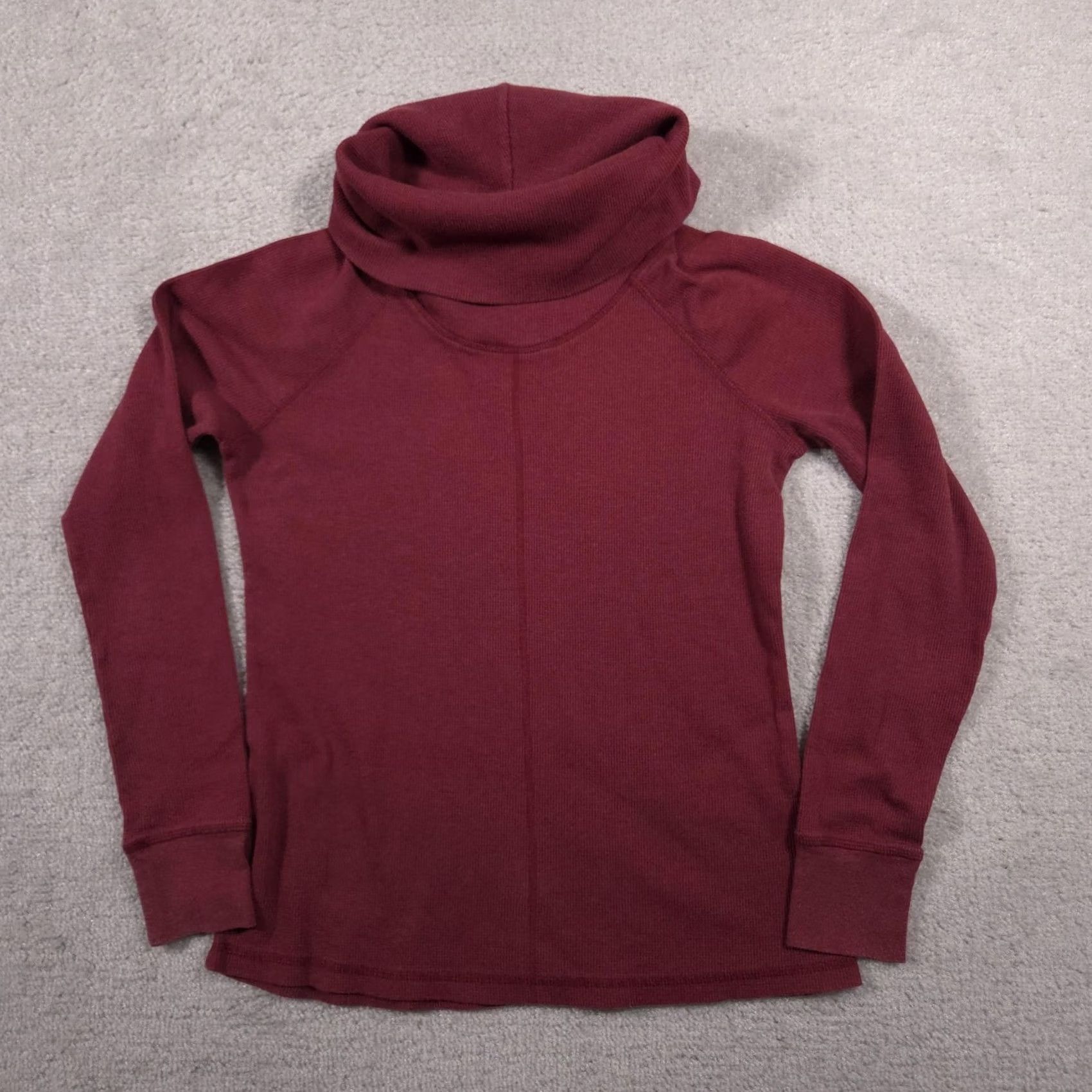 Vintage Woolrich Womens Small Burgundy Cowl Neck Thermal Waffle Knit Long Sleeve Shirt - Raglan, Cotton Blend, Stretch, Base Layer Size S / US 4 / IT 40 - 2 Thumbnail