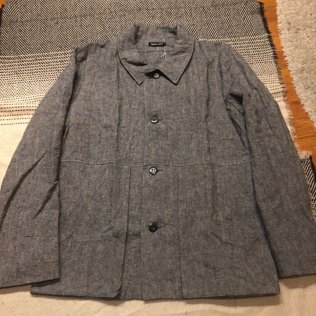 Frank Leder Work Jacket Grey Blue Textured Linen Chore - L NWT $490 Size US L / EU 52-54 / 3 - 7 Thumbnail