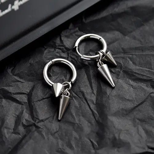Jewelry × Vintage Stainless Steel Geometry Triangle Cone Drop Earrings for Men Size ONE SIZE - 1 Thumbnail