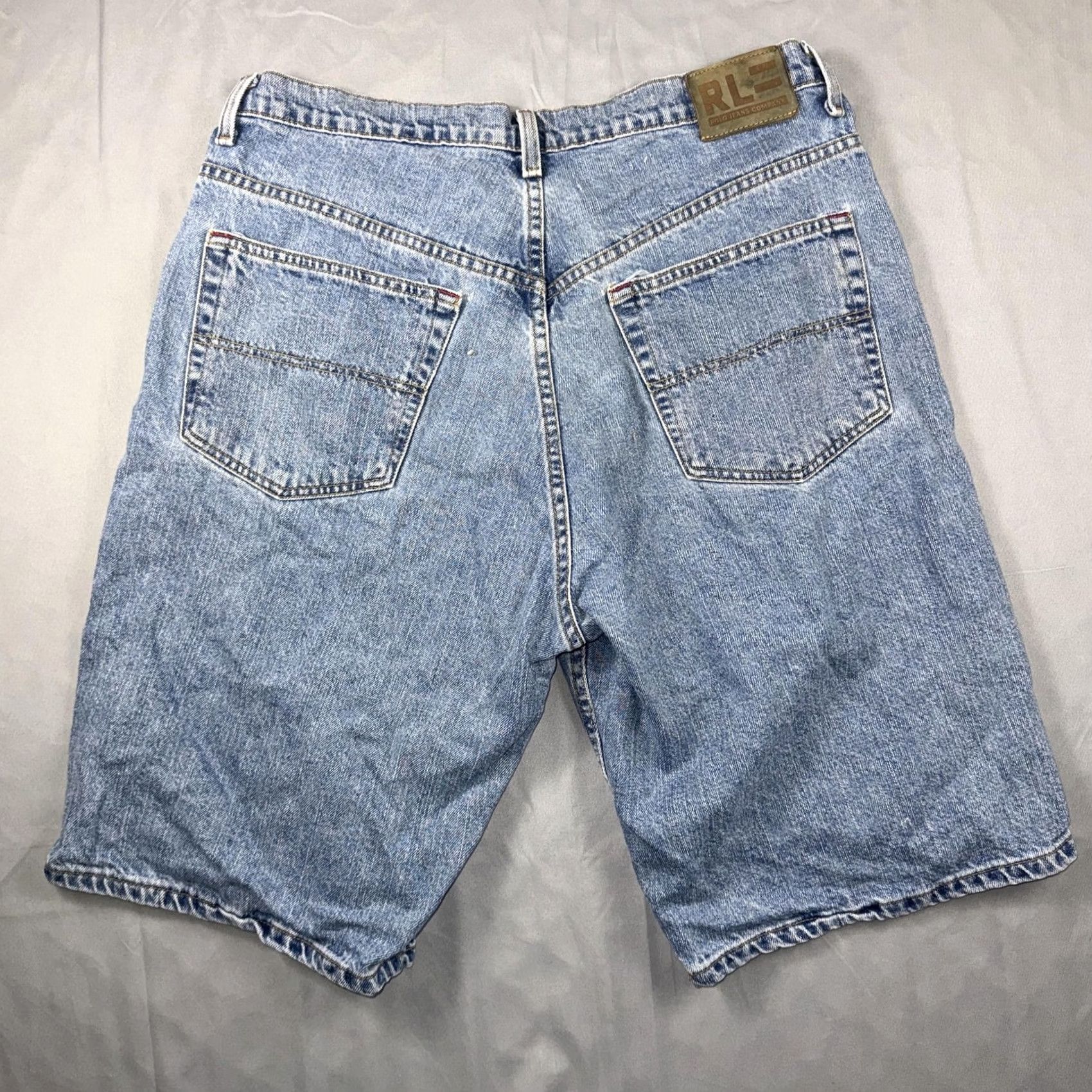 Vintage Polo Jeans Co. Banner Shorts Bermuda Denim Light Wash 33 Mens Classic Five-Pocket 90s Vibe Size US XS / EU 42 / 0 - 2 Thumbnail