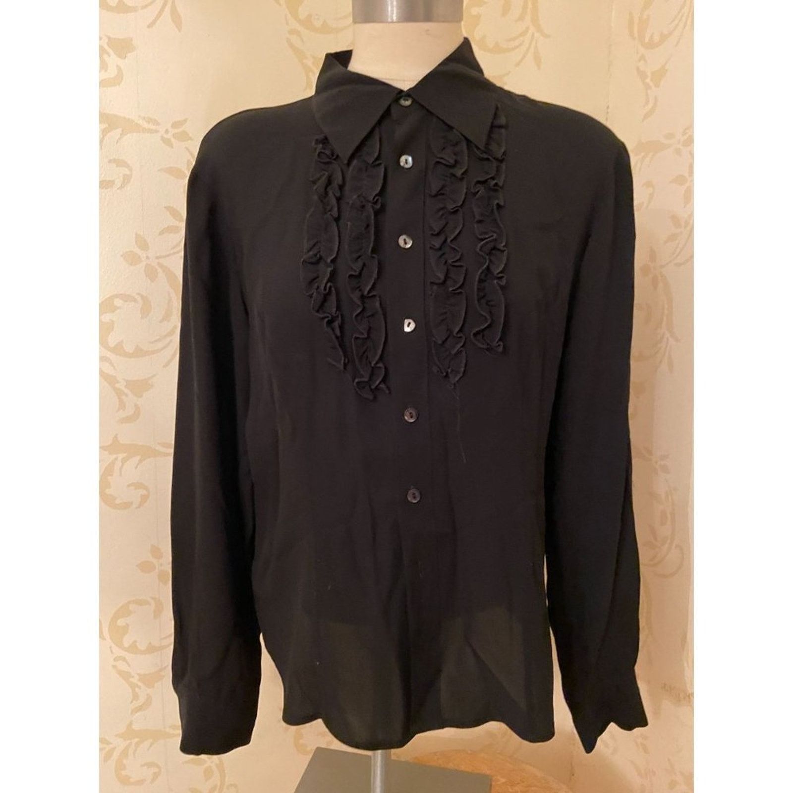 Equipment Ladies Large Equipment Silk Black Ruffle Blouse Size L / US 10 / IT 46 - 1 Thumbnail