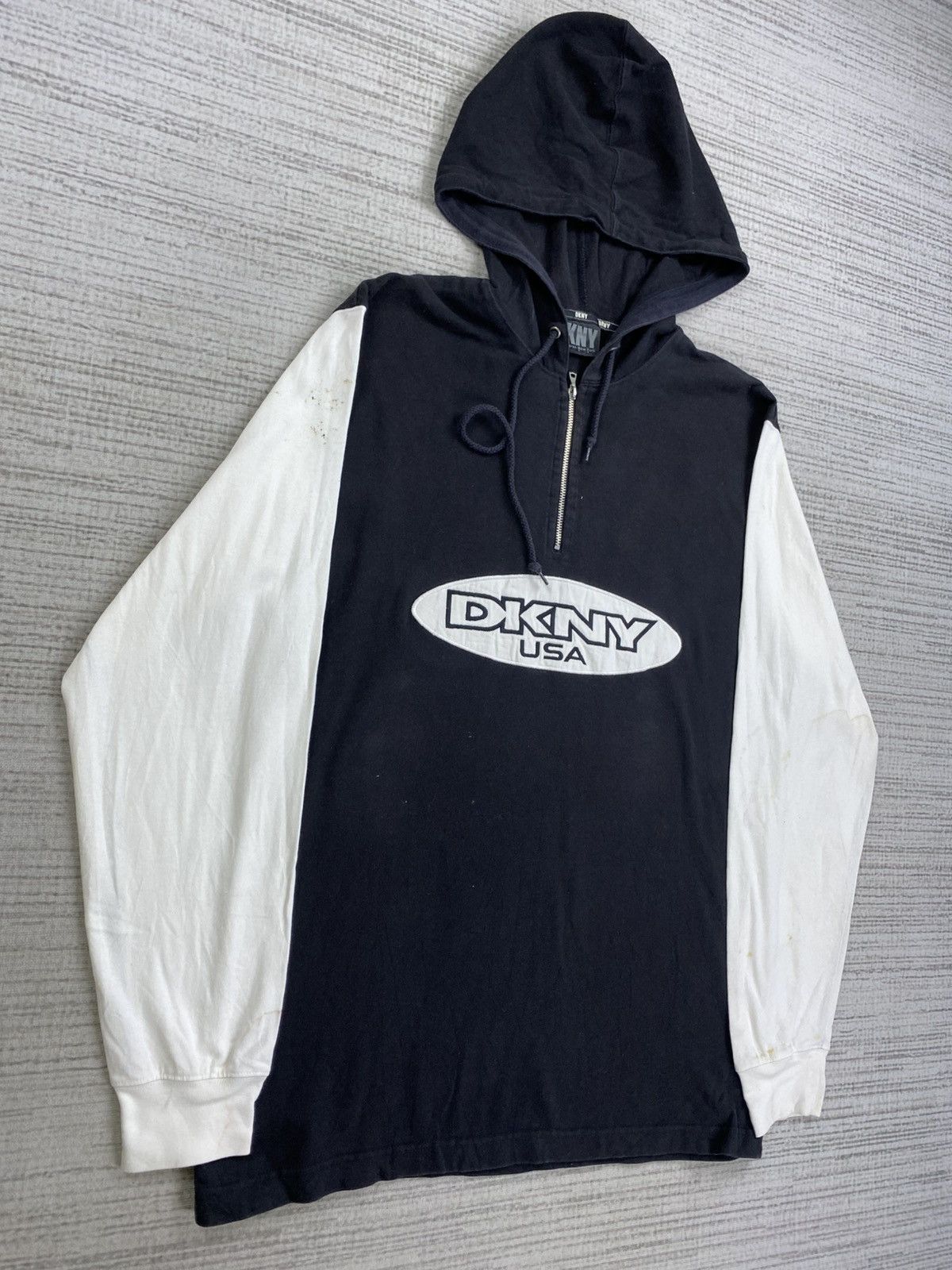 DKNY × Vintage Vintage 90s DKNY Big Logo Half Zipper Hoodie Size US M / EU 48-50 / 2 - 3 Thumbnail
