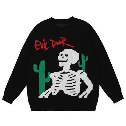 Aran Isles Knitwear × Japanese Brand Men Oversized Sweater Black Loose Cactus Skeleton Size US M / EU 48-50 / 2 - 4 Thumbnail