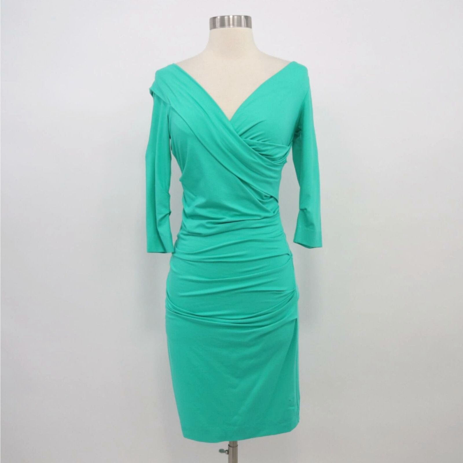 image of Dvf Dress P Xs Ruched Draped Mint Green Stretch Bentley Diane Von Furstenberg in White, Women's