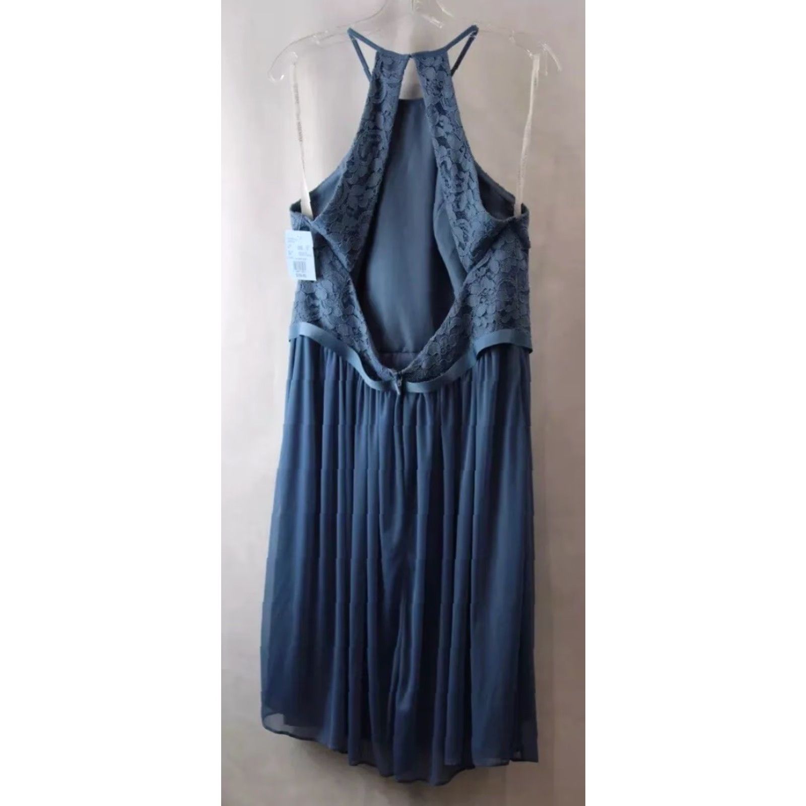 Vintage NWT Women's David's Bridal Blue Floral Lace Open Back Pleat Halter Dress Size 14 Size XL / US 12-14 / IT 48-50 - 2 Thumbnail