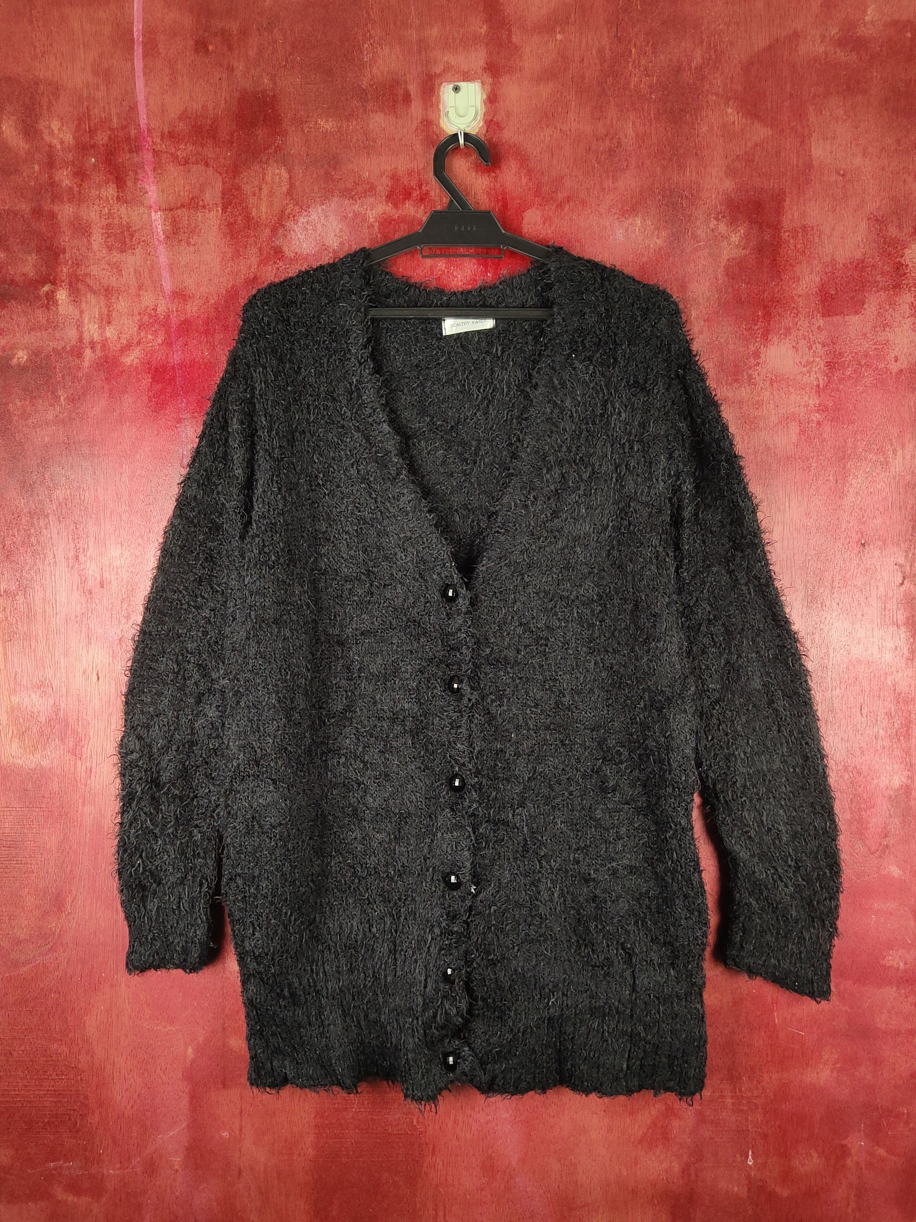 Japanese Brand Healthy Karen Black Fur Mohair Knitwear Cardigan #S2174 Size L / US 10 / IT 46 - 1 Thumbnail