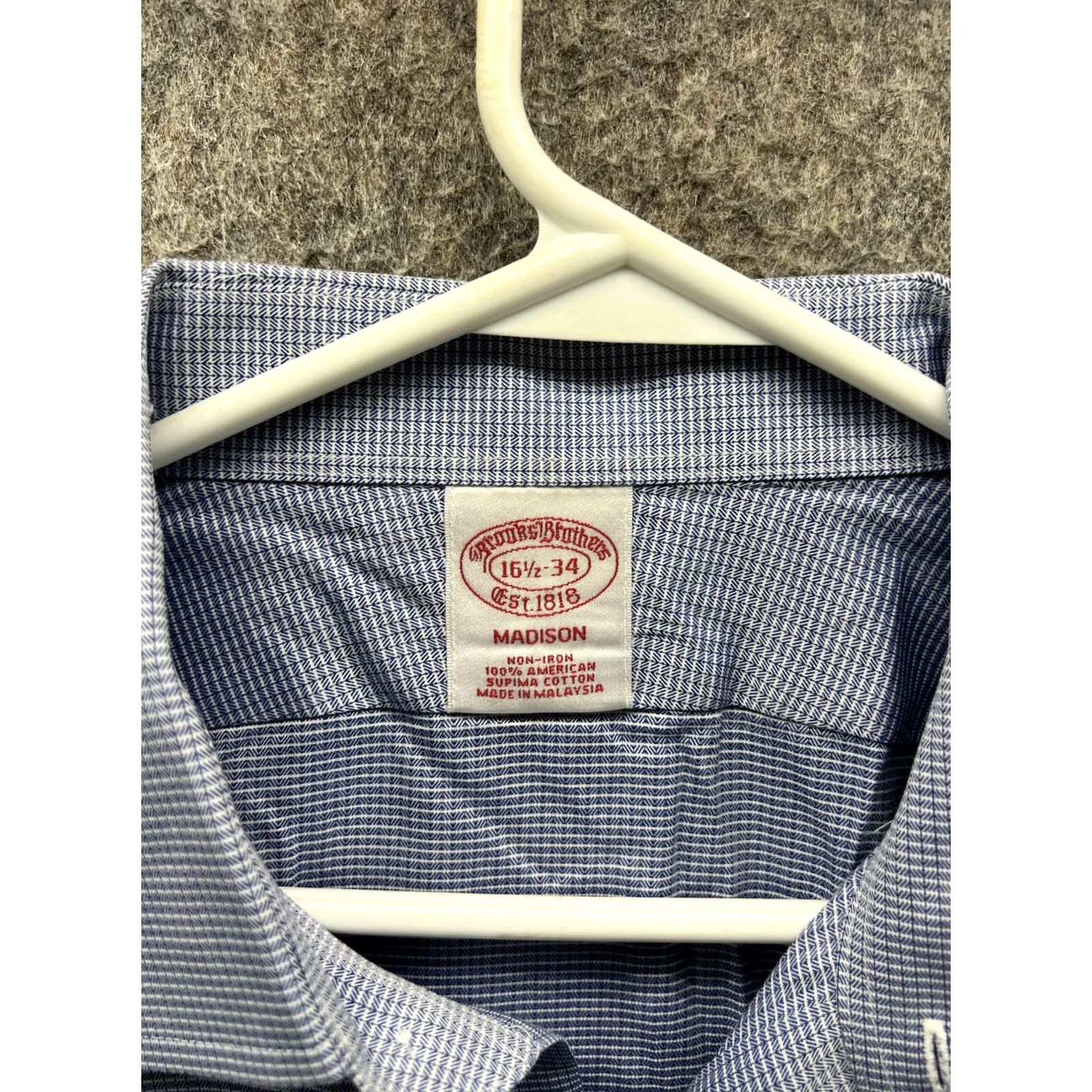 Brooks Brothers Brooks Brothers Madison Dress Shirt Mens 16.5 34 Blue Herringbone Non Iron Size 46R - 2 Thumbnail
