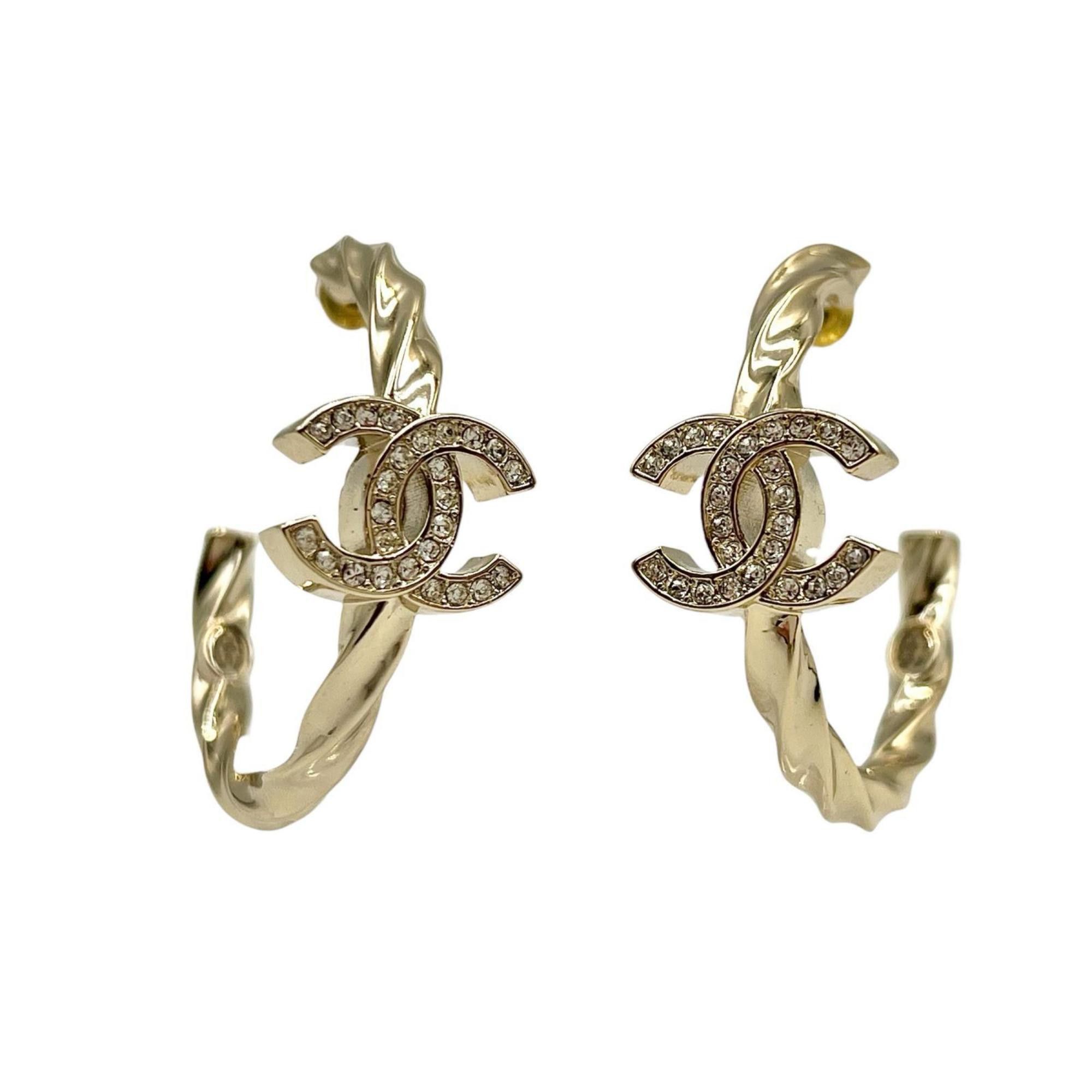 CHANEL Coco Mark Hoop Earrings L23B GP Rhinestone Women\