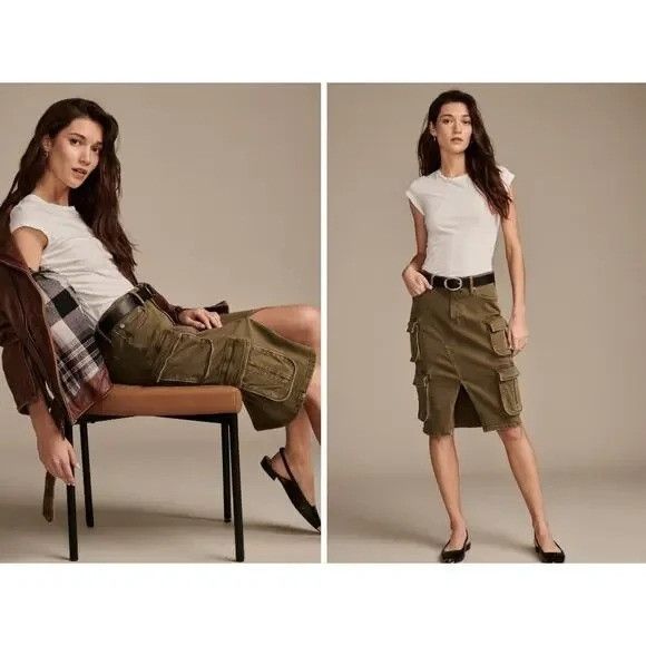 Lucky Brand Lucky Brand Olive Green Cargo Pencil Skirt 00/24 Utility Poc Size 24" / US 00 / IT 34 - 8 Thumbnail