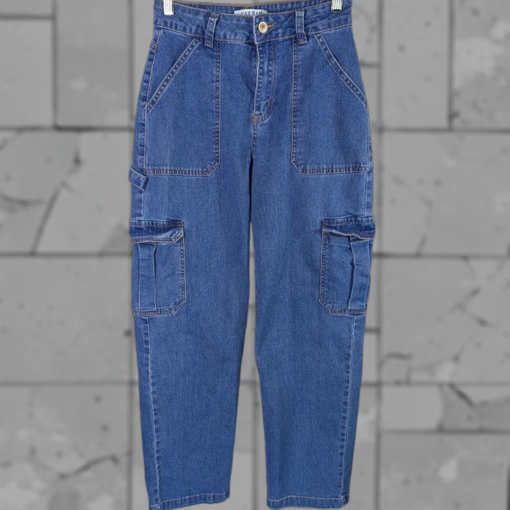 WAX JEAN Cargo Jeans Womens 3/26 Hi-Rise Blue Denim Utility Pants Jeans 27x29 Regular Rise Cargo Pocket 5-Pocket Men/Women?