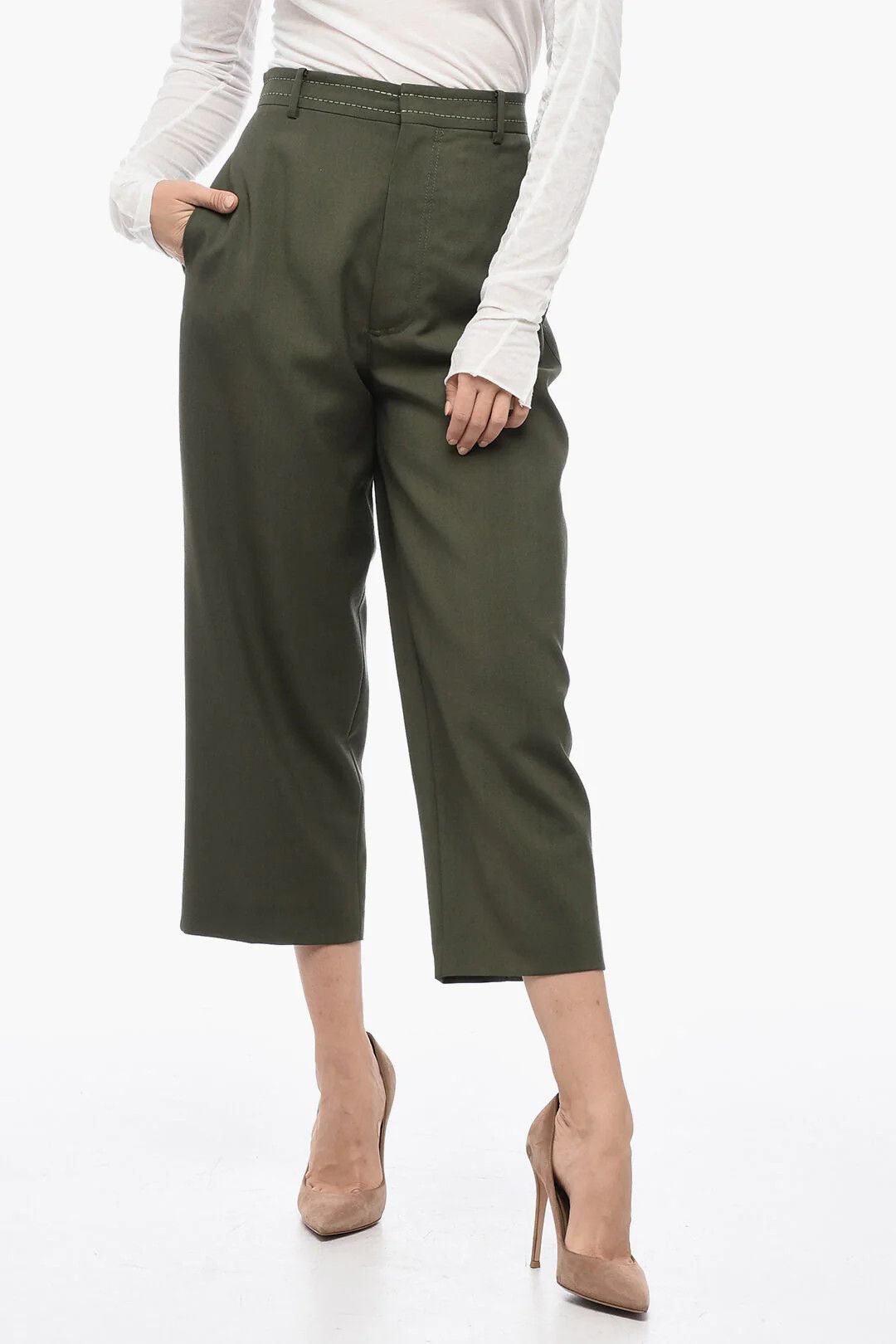 Marni og1mm0326 Cropped Pant in Green Size 27" / US 4 / IT 40 - 1 Thumbnail