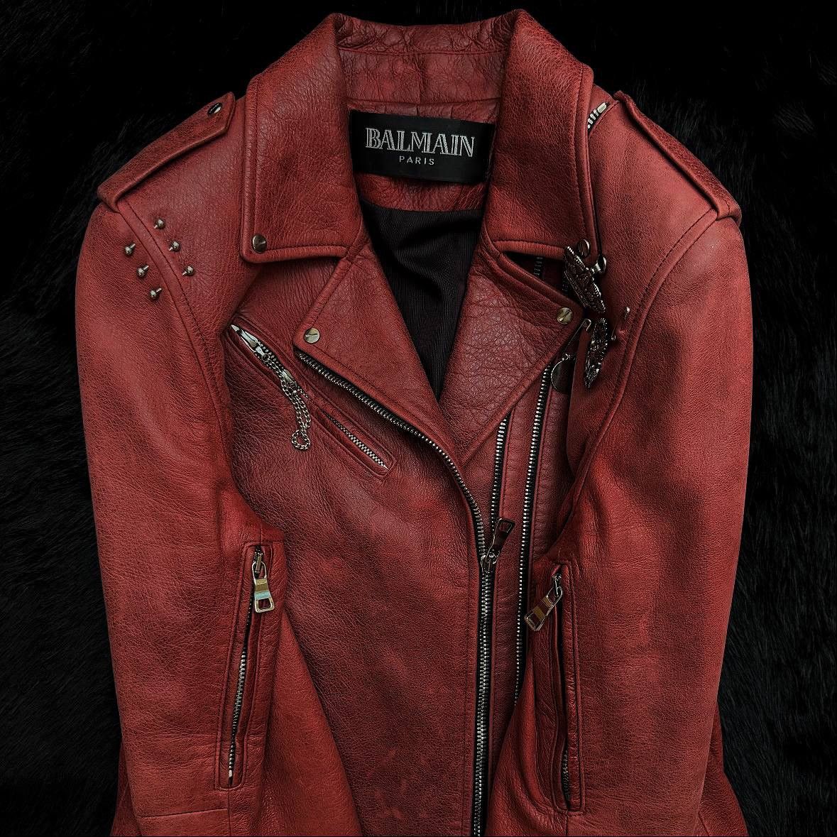 Balmain SS11 Balmain by Christopher Decarnin Pins Red Leather Jacket Size US M / EU 48-50 / 2 - 3 Thumbnail