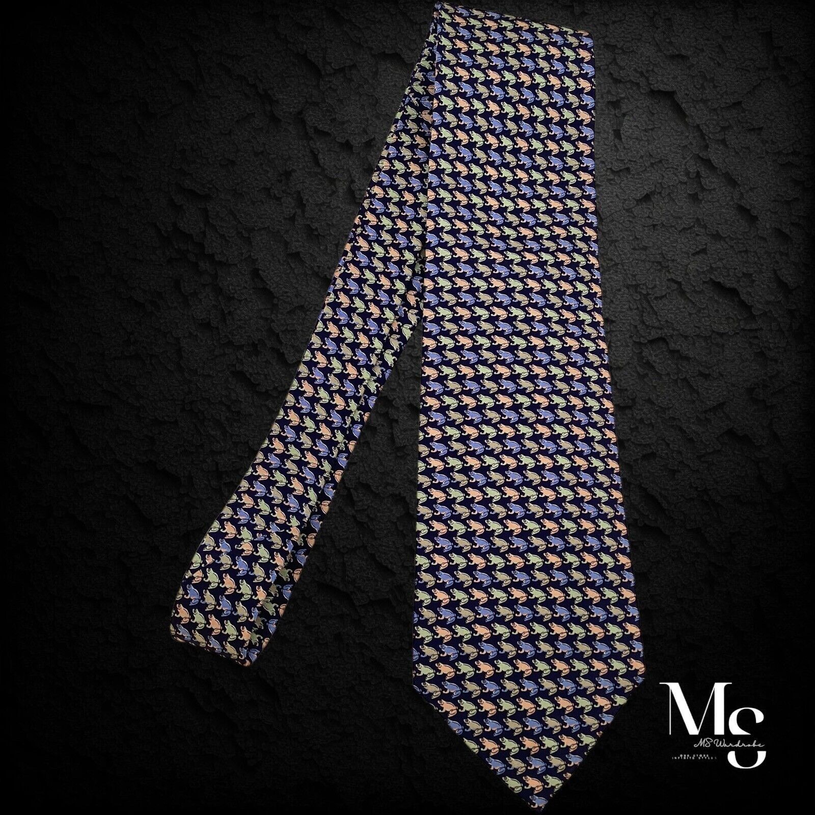 Other TANGO Blue Frog Print Hand Made Silk Tie W: 4" EX COND Size ONE SIZE - 4 Thumbnail