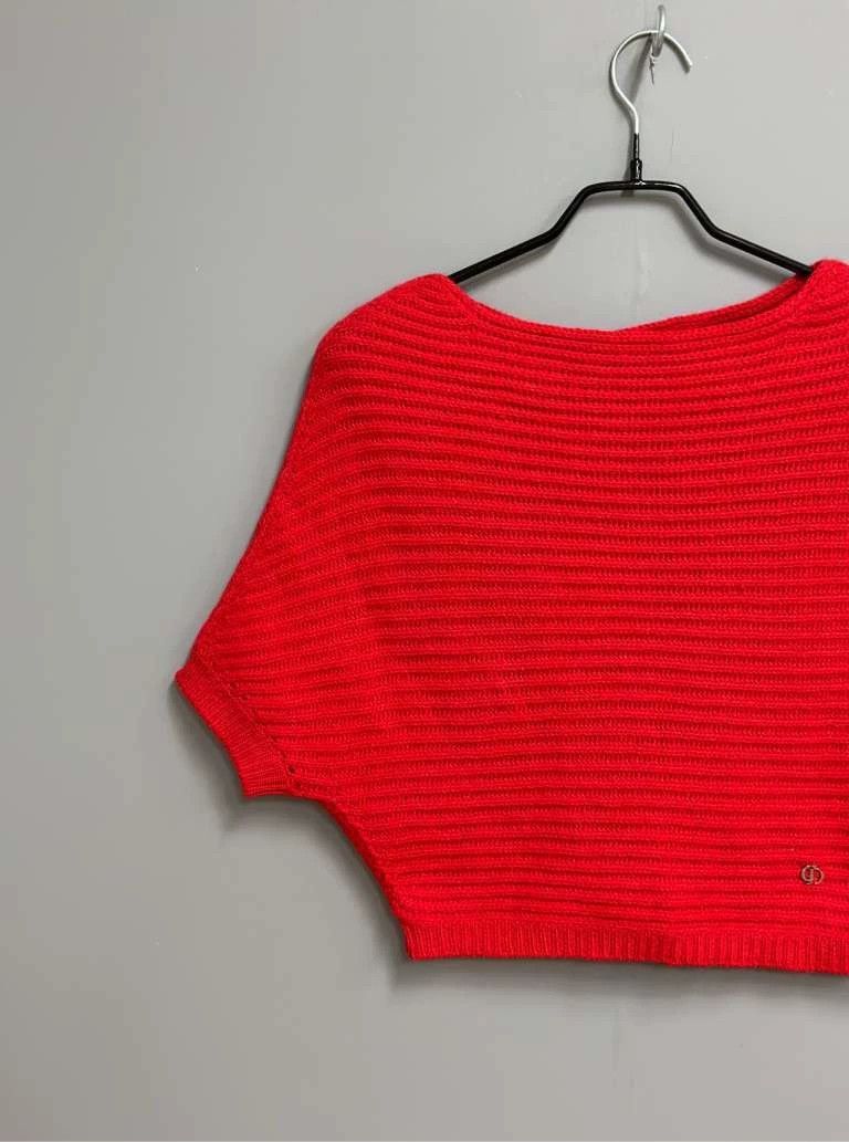 Dior Red Short Sleeve Knit Top with Logo-2505 Size XS / US 0-2 / IT 36-38 - 2 Thumbnail