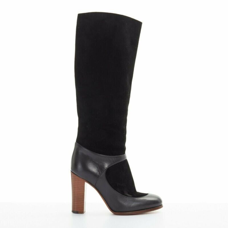 Celine CELINE PHILO black suede sock ankle strap chunky wooden heel tall boot EU35.5 Size US 5.5 / IT 35.5 - 1 Thumbnail