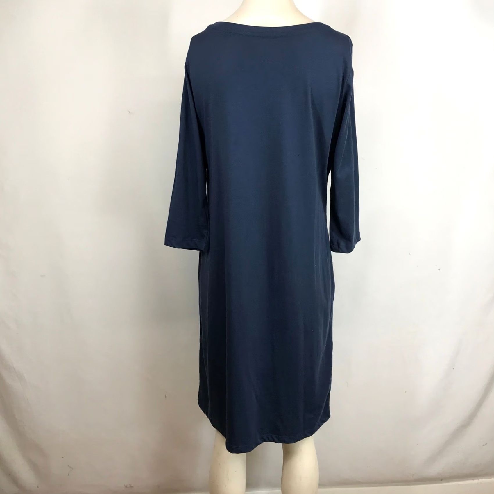 Vintage Pact Navy Blue 3/4 Sleeve Boat Neck Shift Dress Womens Small Size S / US 4 / IT 40 - 5 Thumbnail