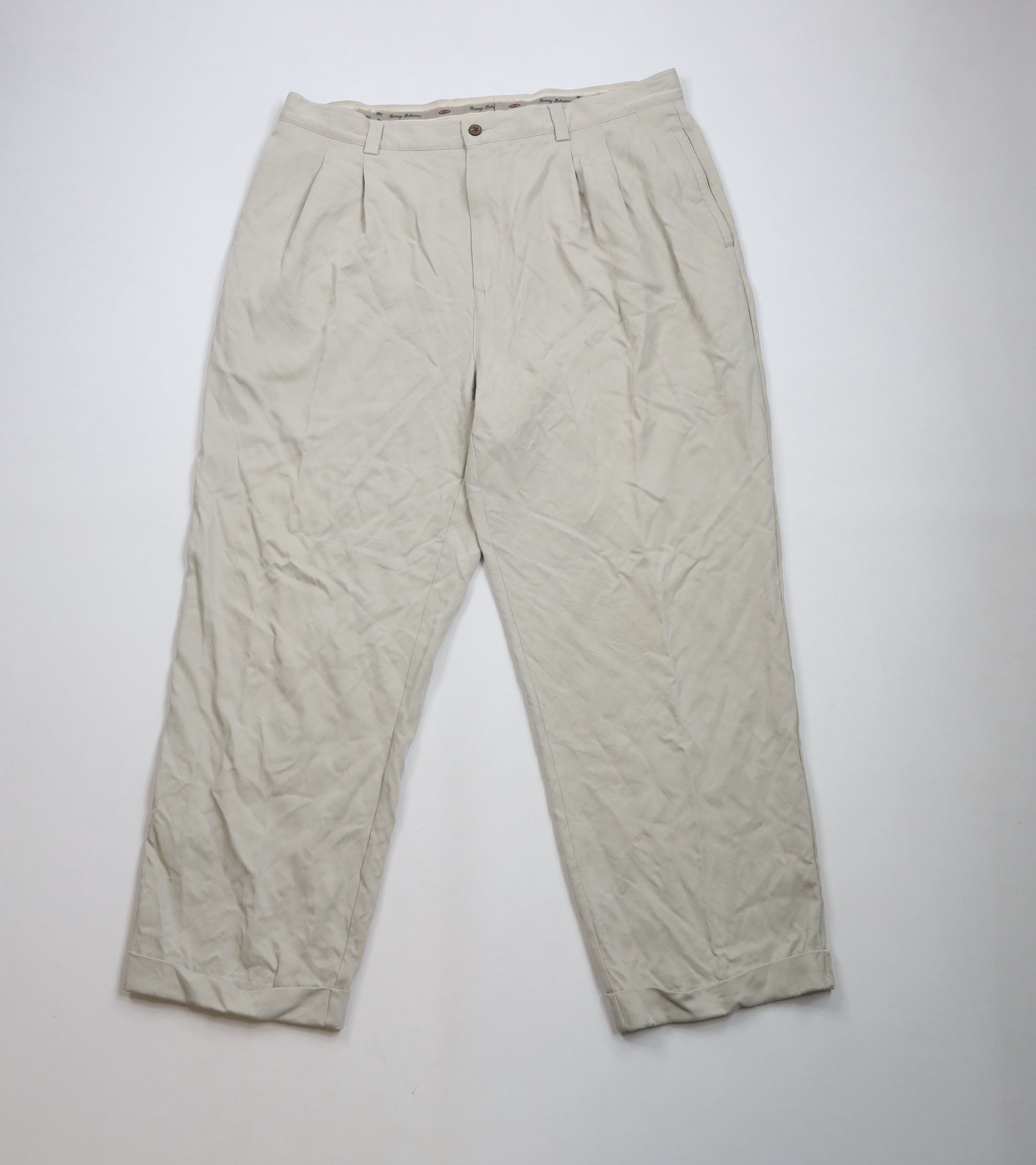 Tommy Bahama × Vintage Vintage 90s Tommy Bahama Silk Wide Leg Chino Pants Gray Size US 38 / EU 54 - 1 Thumbnail