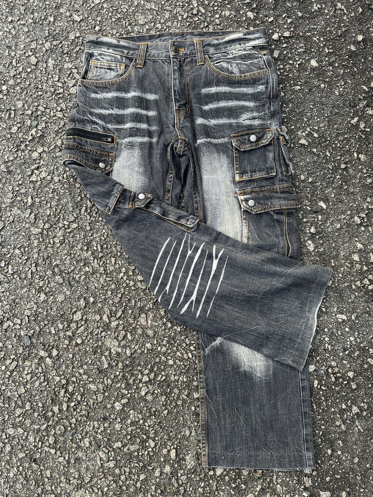 If Six Was Nine DENIM CARGO PANTS VOMANIE FADED VINTAGE Size US 30 / EU 46 - 6 Thumbnail