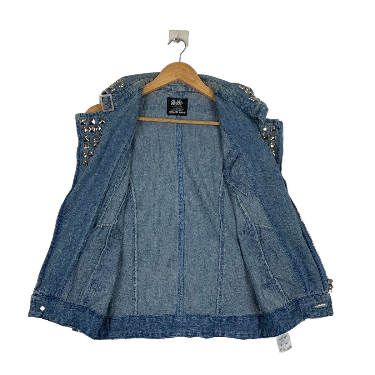 Japanese Brand GLAD NEWS Studded Double Collar Denim Vest #1092-C50 Size XS / US 0-2 / IT 36-38 - 11 Thumbnail