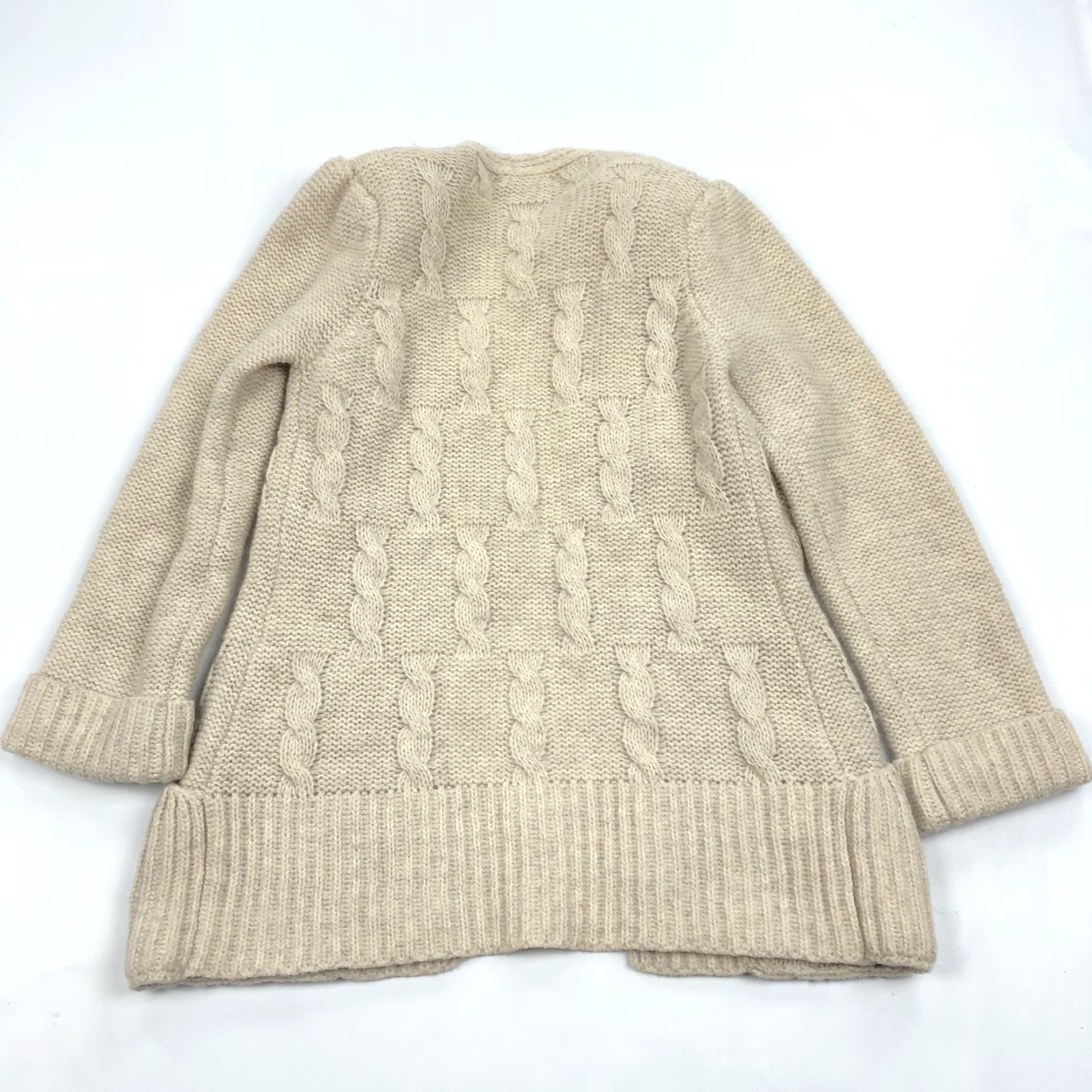 Vintage Marisa Christina Cardigan Beige Size M Sweater Cable Knit Ribbed Pockets Wool Women's Size M / US 6-8 / IT 42-44 - 7 Thumbnail