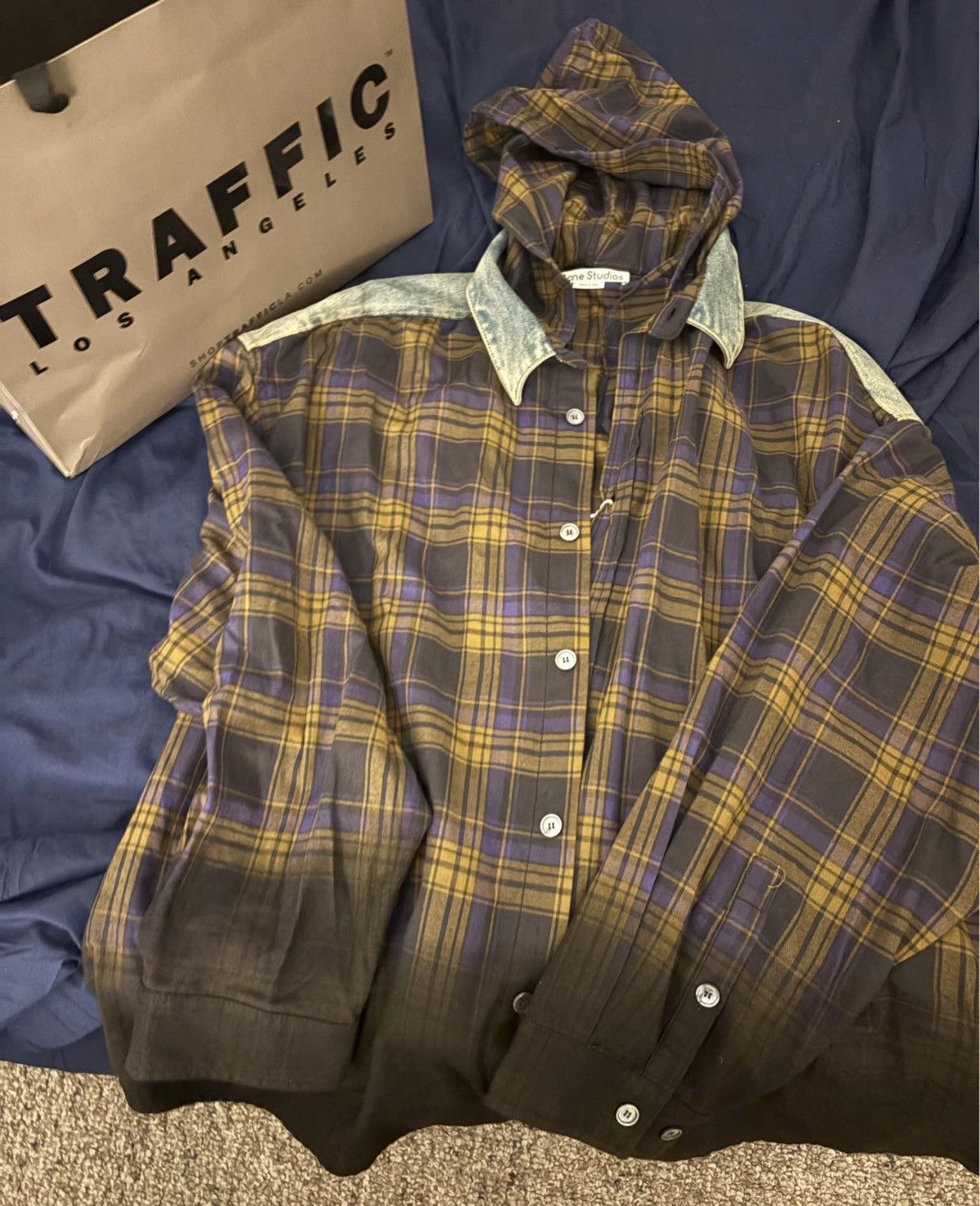 Acne Studios Acne Studios Hooded plaid button up layered denim jacket Size US L / EU 52-54 / 3 - 3 Thumbnail