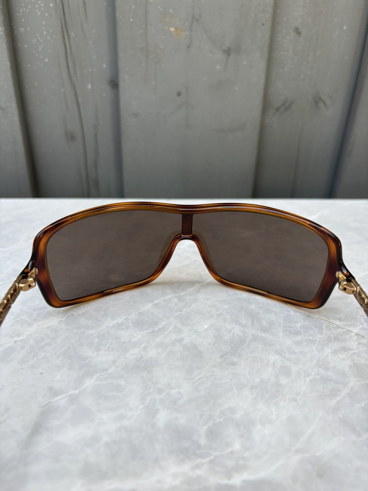 Miu Miu × Prada 2000s Miu Miu Sunglasses Y2K Shield Gold SMU 10H Visor Overs Size ONE SIZE - 13 Thumbnail