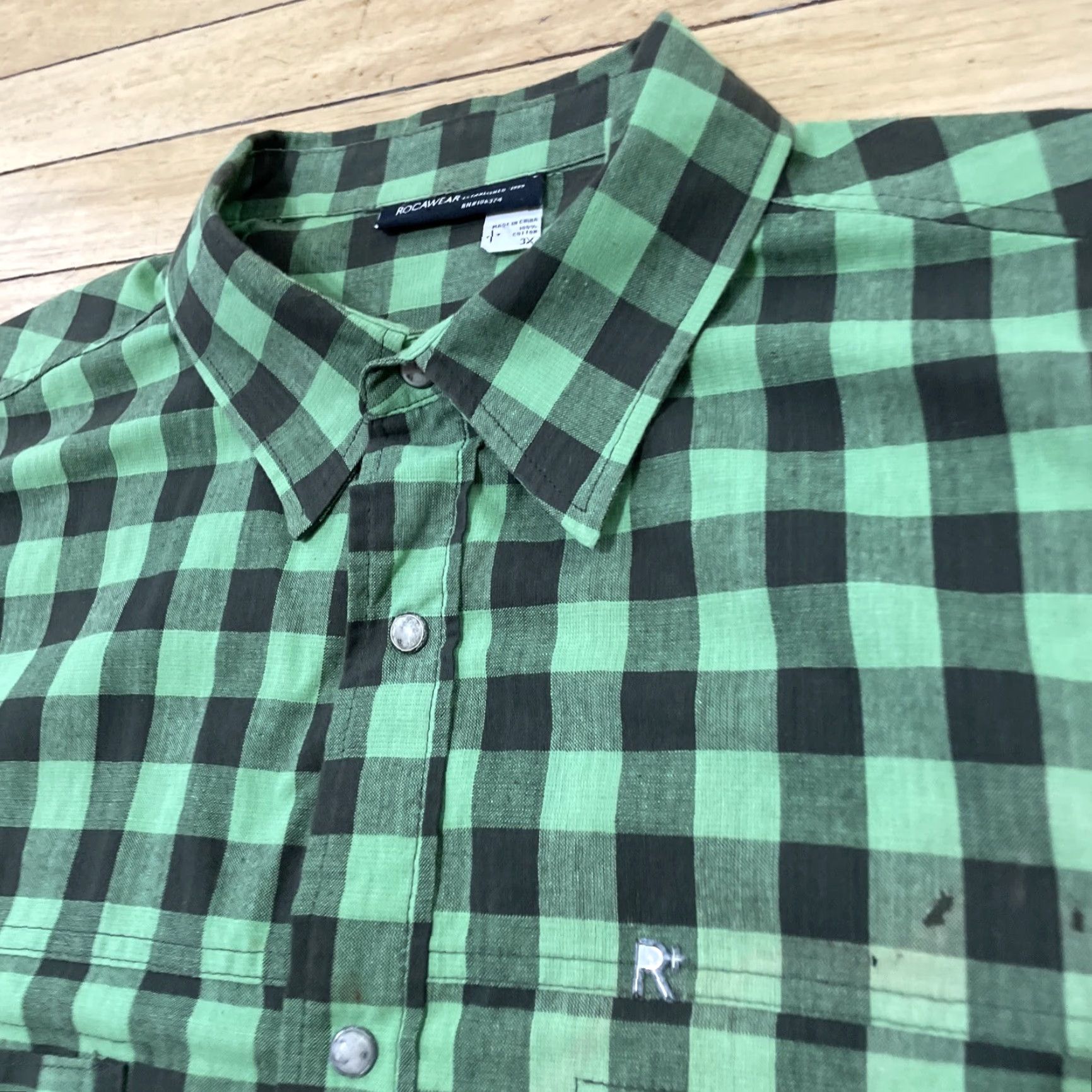 Rocawear VINTAGE Rocawear Shirt Men 3XL Plaid Distressed Green Black Snap Button-Up Short Sleeve Collared 90s Grunge Hip Hop Size US XXL / EU 58 / 5 - 6 Thumbnail