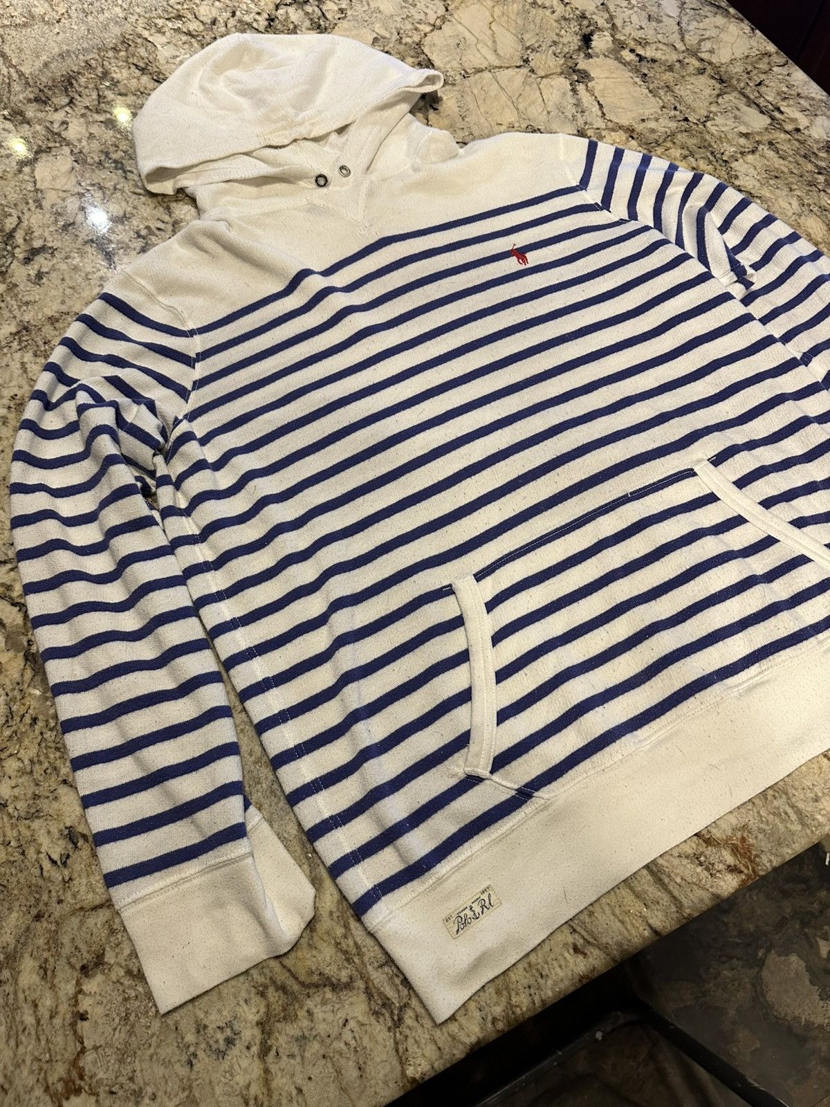 Polo Ralph Lauren × Vintage Polo Ralph Lauren Striped hoodie White and Blue Size US XL / EU 56 / 4 - 2 Thumbnail
