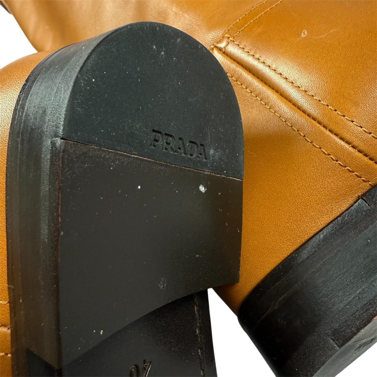 Prada PRADA Camel Leather Logo Belted Knee-High Riding Boots Size US 9 / IT 39 - 8 Thumbnail