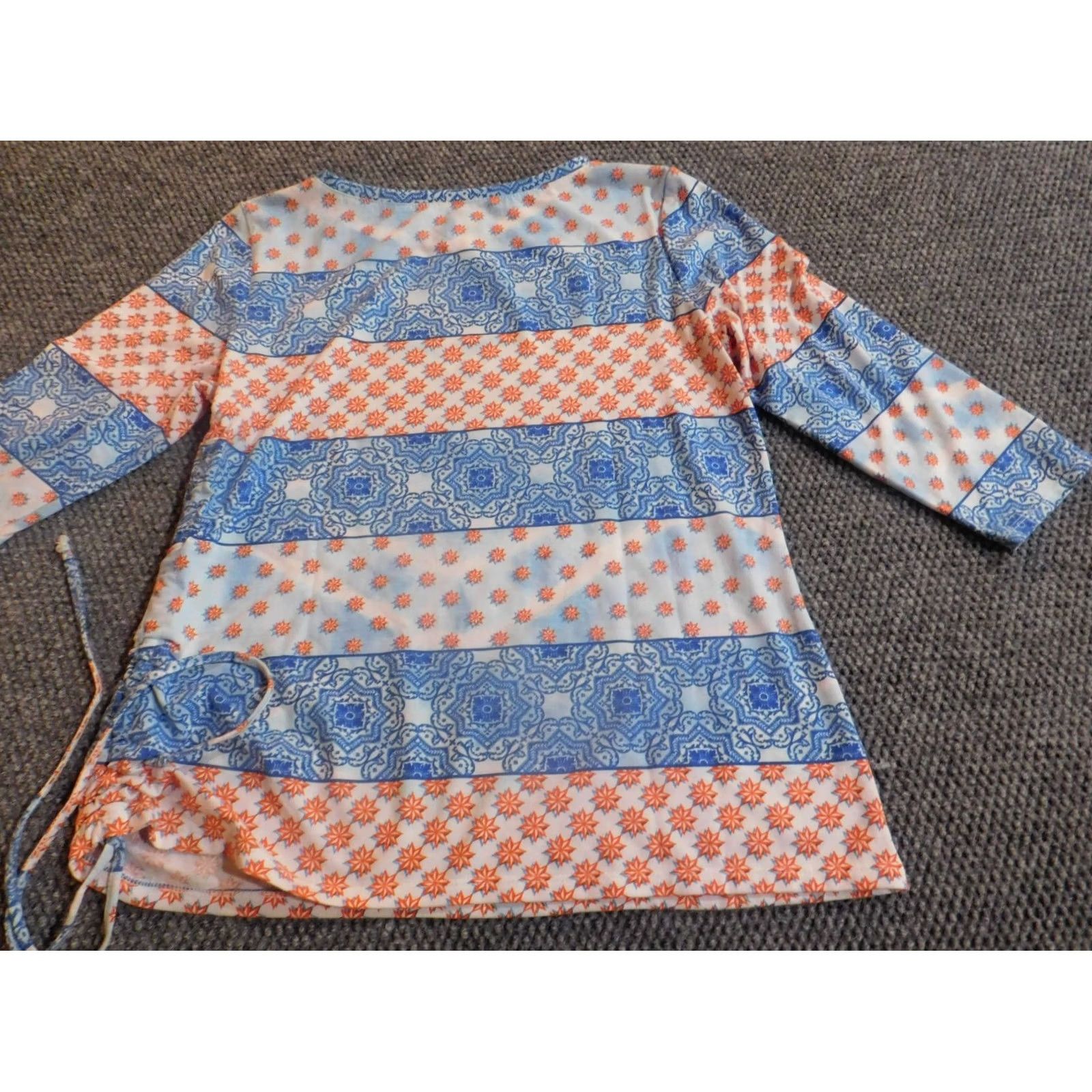 Vintage Hearts of Palm Blouse Womens M Blue Striped Crew Neck Pullover Long Sleeve Polyester Ruffle Casual Regular Vintage No Size M / US 6-8 / IT 42-44 - 7 Thumbnail