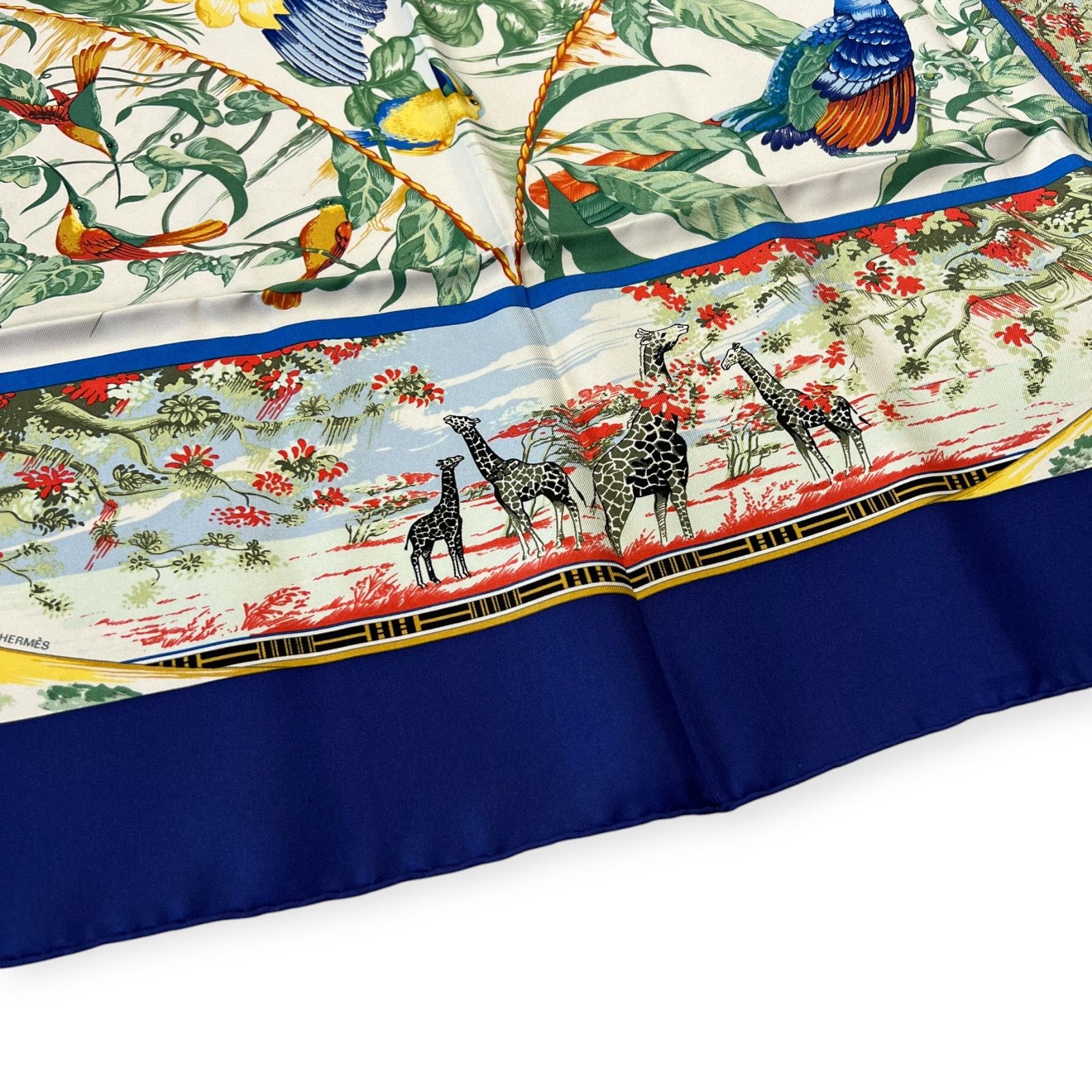 Hermes Hermes Tropiques 90 Silk Scarf Blue Tropical Bird Size ONE SIZE - 11 Thumbnail