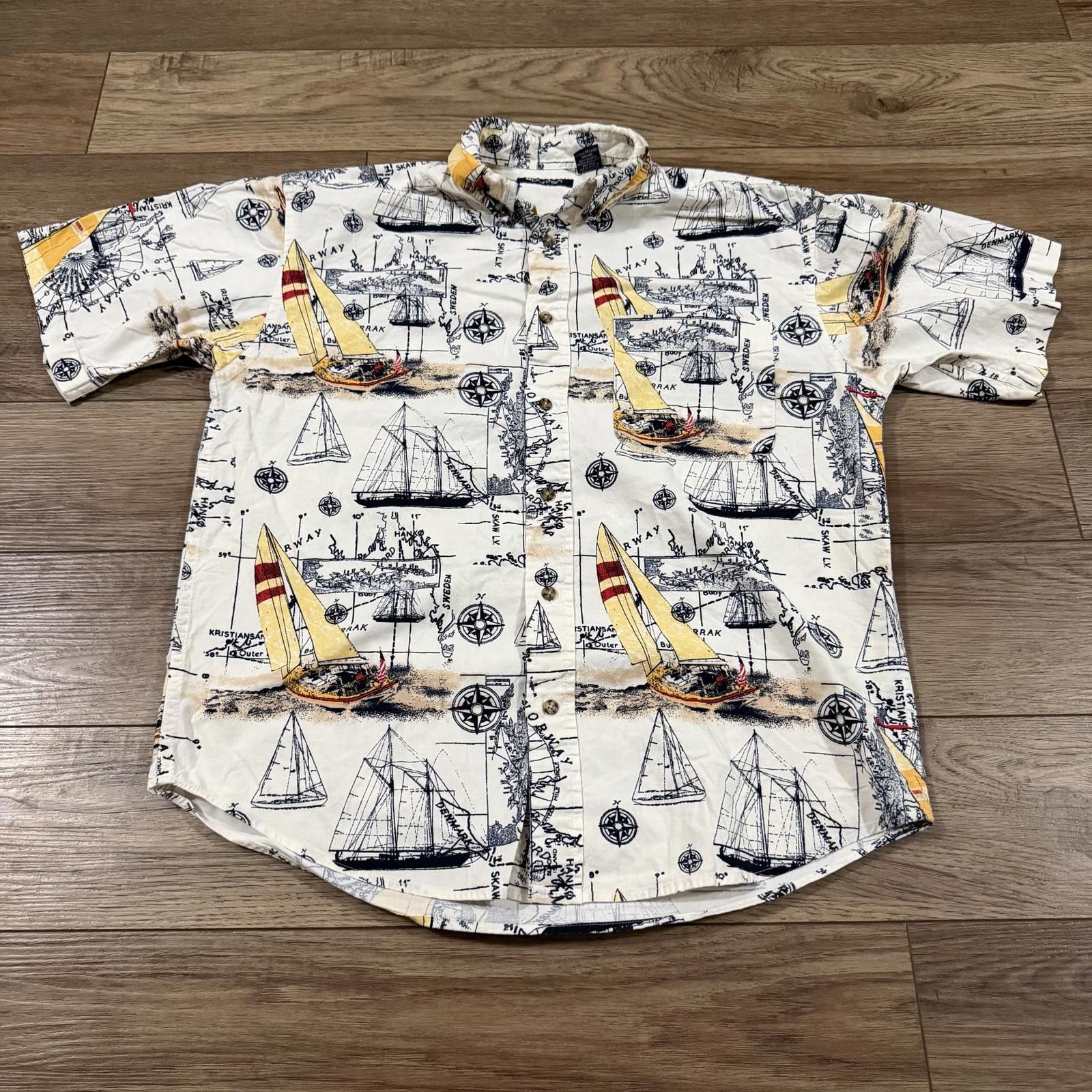 Puritan Vintage 90s Puritan Art Sailing Travel All Over Print Shirt Size US M / EU 48-50 / 2 - 1 Thumbnail